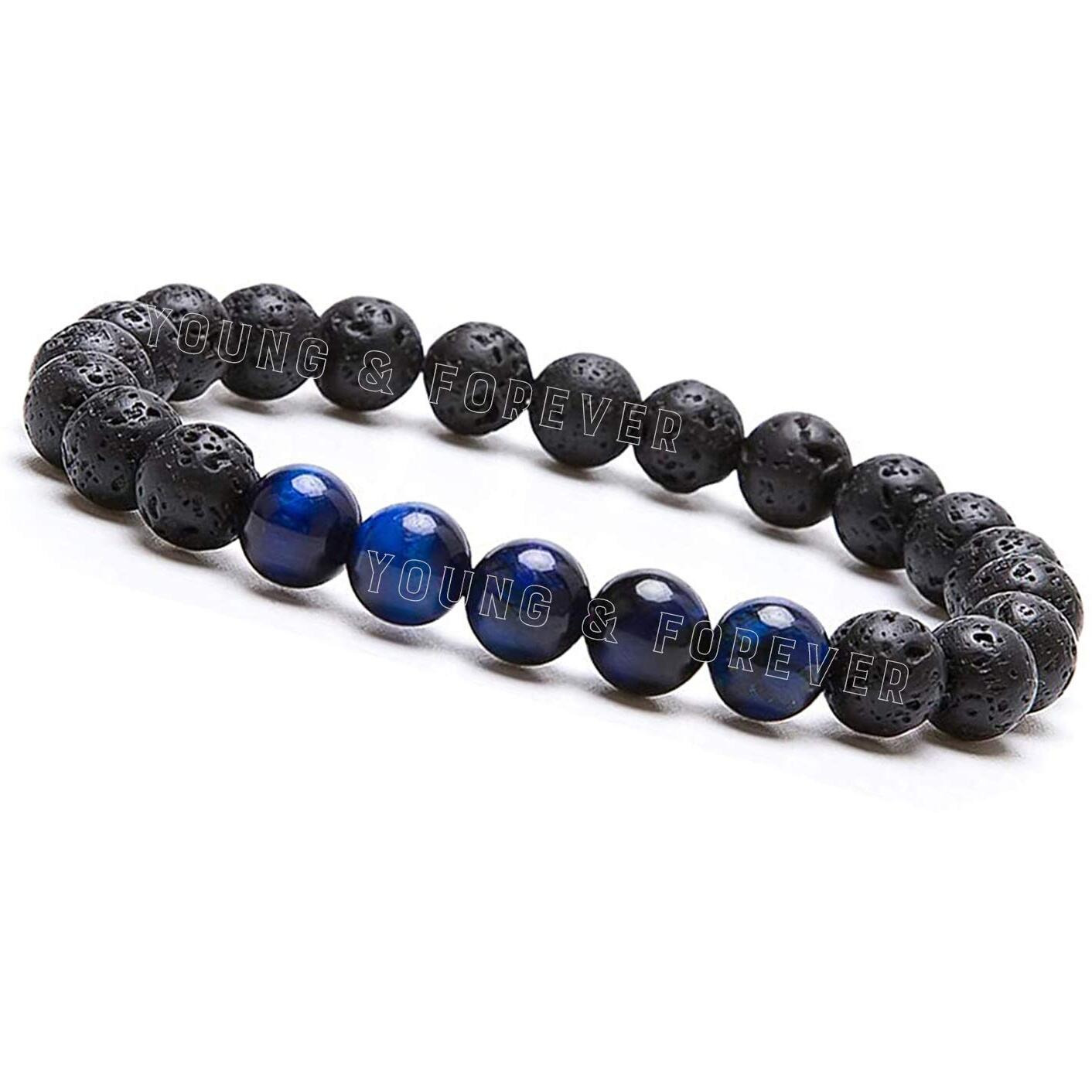 Young & Forever Gift Reiki Infused Handmade Chakra Bracelets For Women Semi Precious Gemstone Blue Tiger Eye And Lava Rock Healing Crystal Bracelet For Men