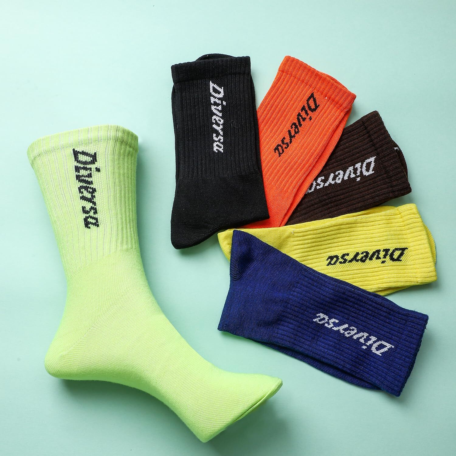 Diversa Sports & Gym Workout Socks For Men & Women With Premium Cotton | Crew Calf Length Socks, Free Size | Running, Cycling & Gym | Odour Free (Orange/Black/Neon/Brown/Yellow/Royalblue)
