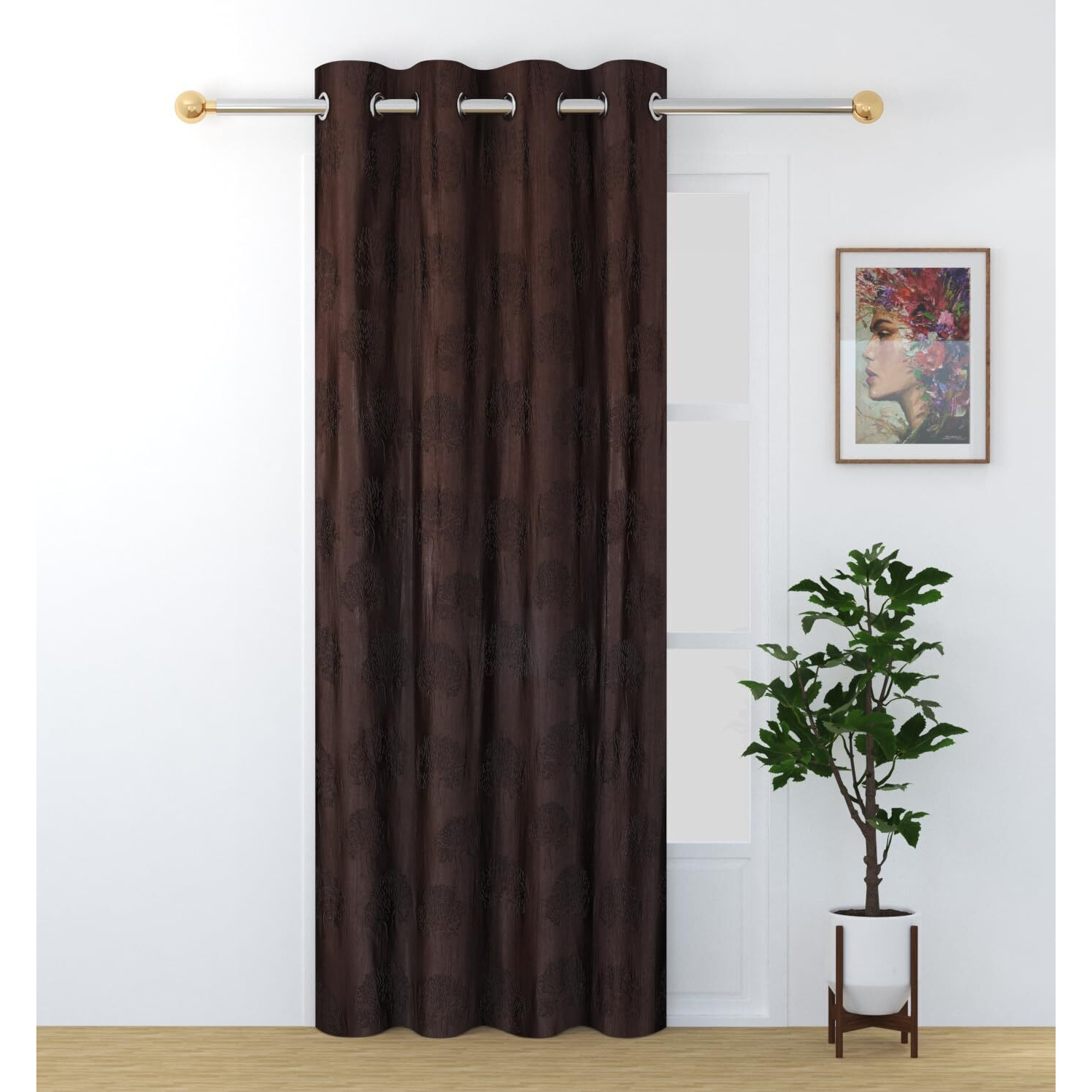 Fresh From Loom Grommet Curtains For Door 12 Feet Long|Latest Big Window Curtain Premium Polyester Punch Parda|Latest Modern Parde For Living Room Bedroom|Home Office Screens (Coffee, 1Pc Only)