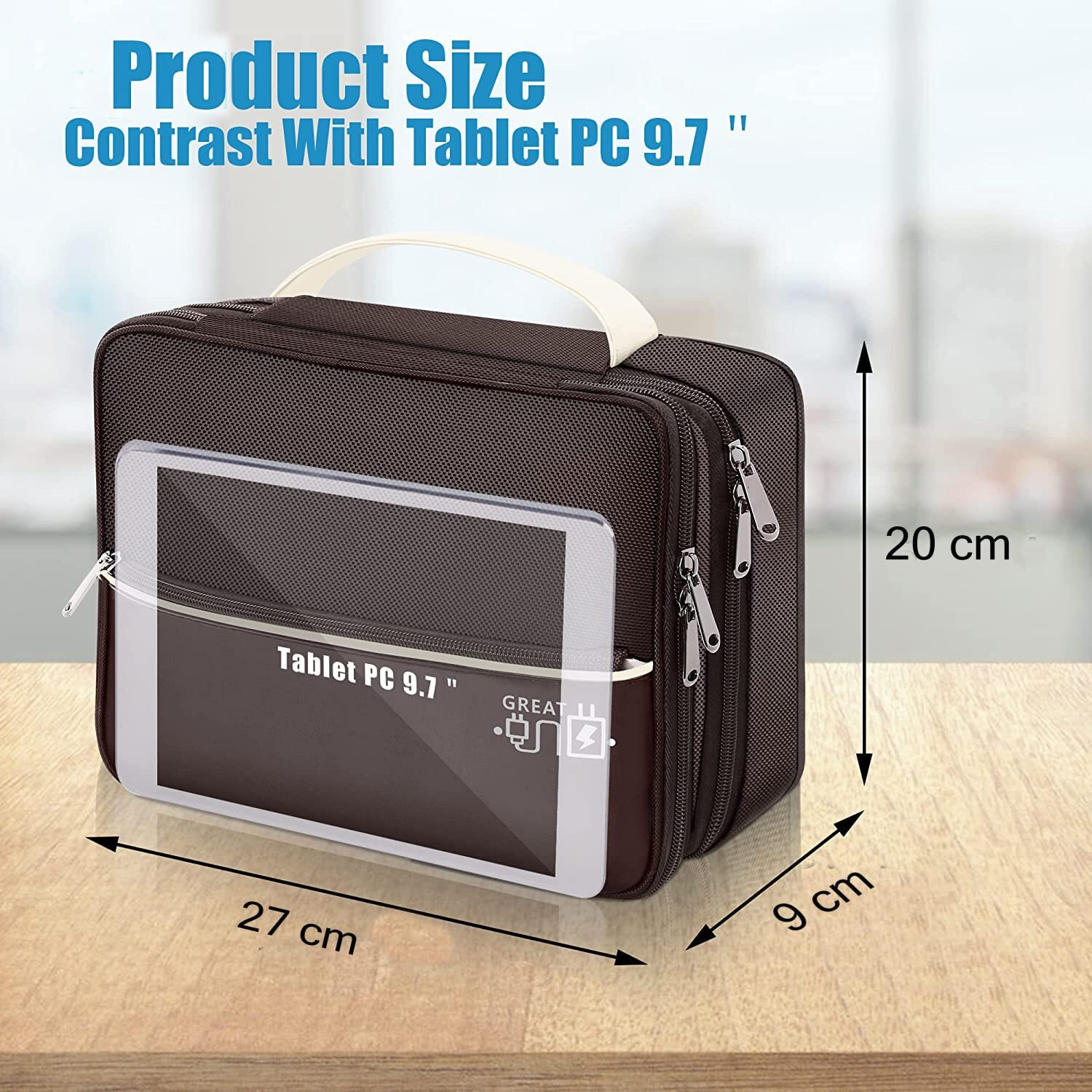 Seagull Flight Of Fashion Nylon Double Layer Electronic Gadget Organizer Case, Cable Organizer Bag For Accessories With Mobile Stand - 27 X 20 X 9 Cm - Coffee - Model 2, Brown