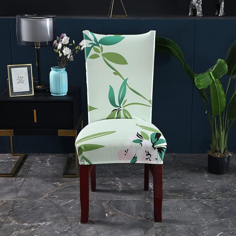 Styleys Elastic Chair Cover Stretch Removable Washable Short Dining Chair Cover Protector Seat Slipcover (Set Of 8, Tea Green Flower, Sd-3154)