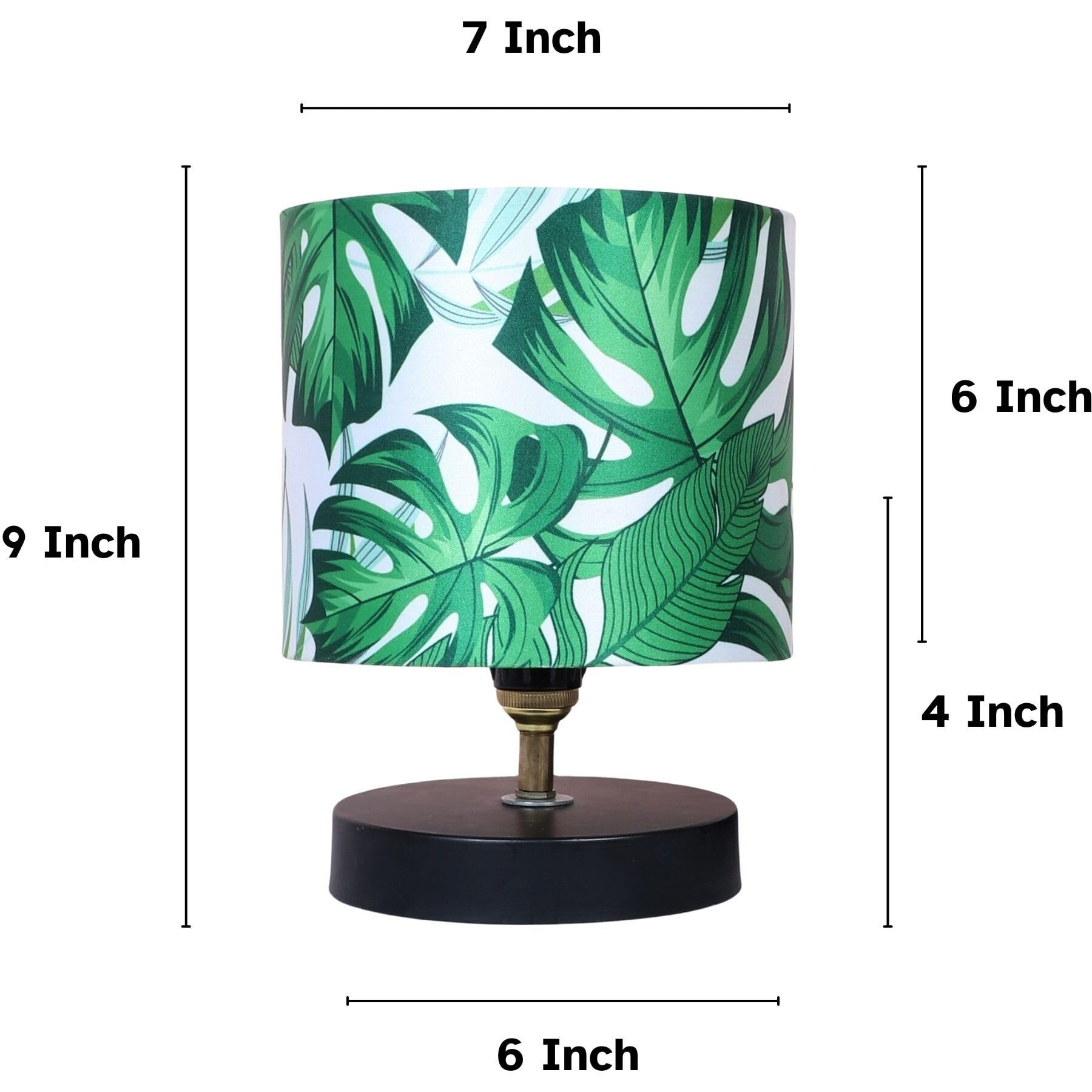 Tu Casa Black Metal Table Lamp For Home Decoration, Bedroom, Living Room, Lounge, Office, Festival Gifting, Study Table (Palm Print With Satin Shade) H - 9" / No Blub