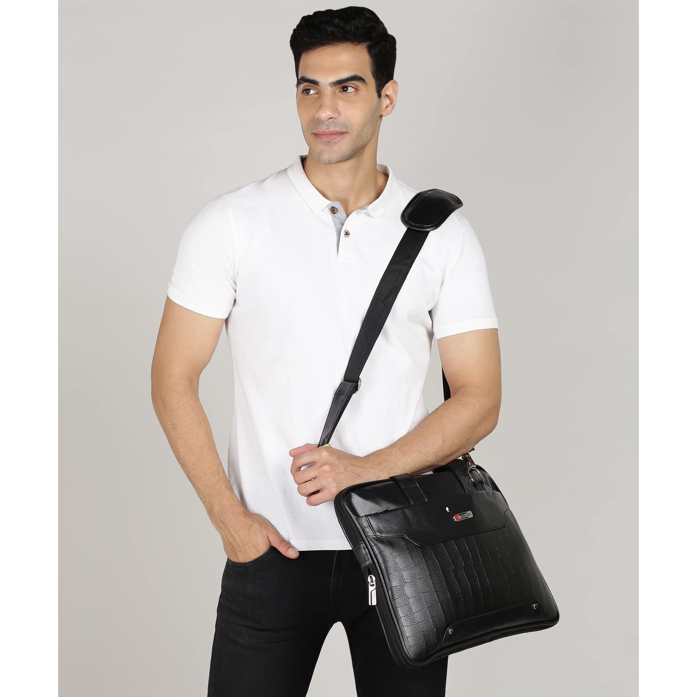 Zipline Office Faux Leather Small Laptop Bag For Men - Fits 13 Inch Laptop/Tablet Messenger Bags For Mens (1-Tan Bag)