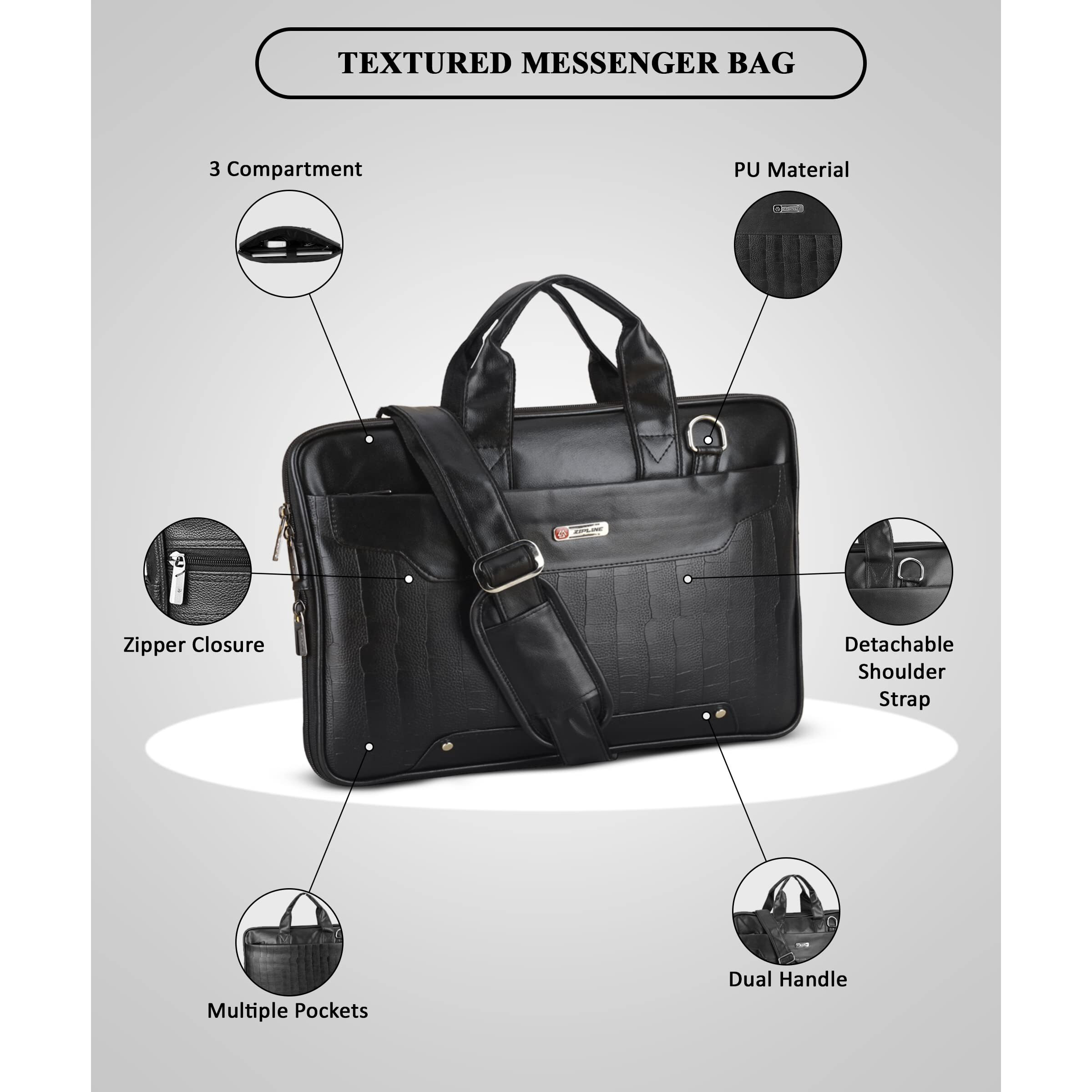 Zipline Office Faux Leather Small Laptop Bag For Men - Fits 13 Inch Laptop/Tablet Messenger Bags For Mens (1-Tan Bag)