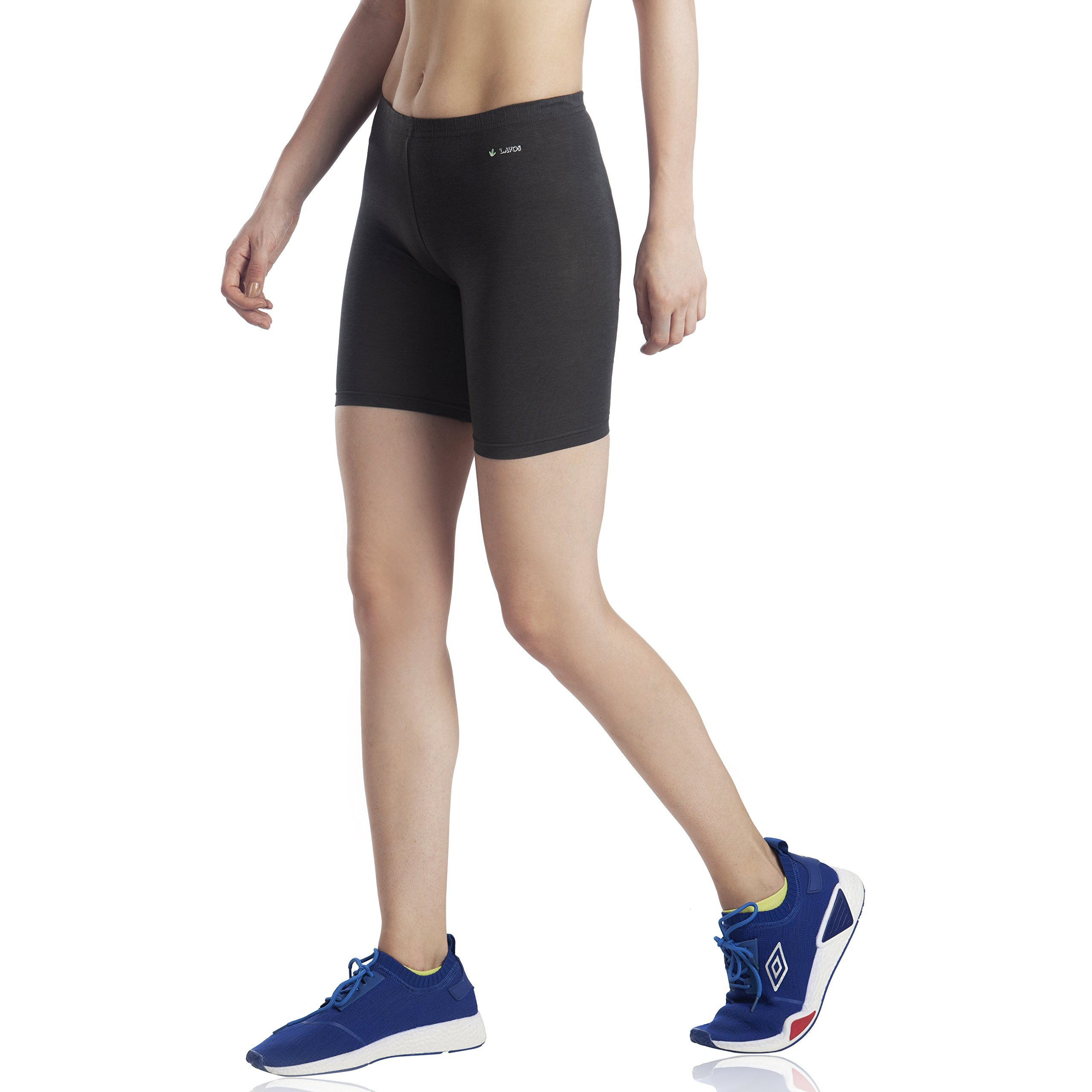 Lavos Women Under Dress Sports Cycling Shorts, Bamboo Cotton Activewear Yoga Gym Workout Anti-Bacterial Uniform, Elastic Mid Waist Shorties Tights For Womens And Girls(L) Carbon