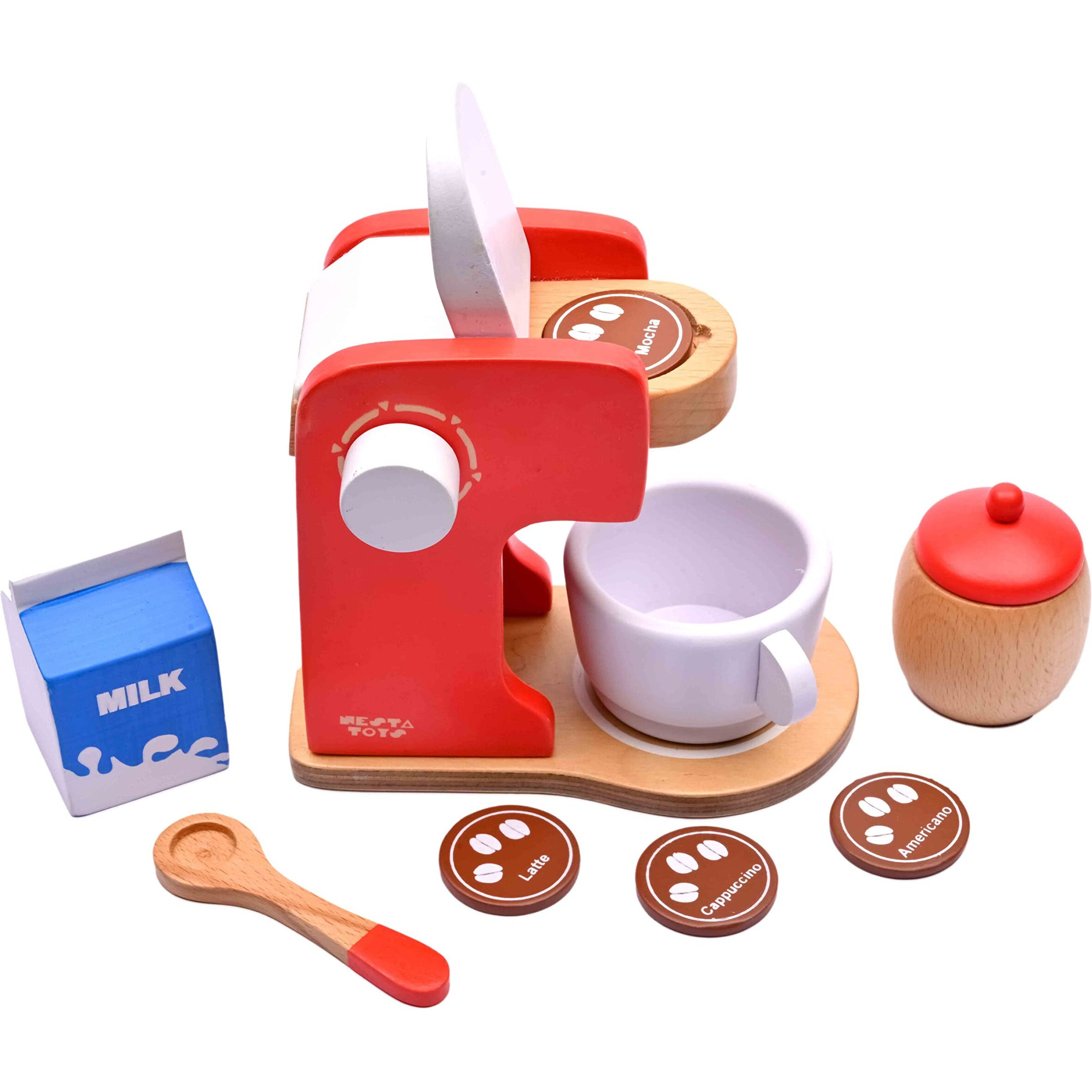 Nesta Toys - Wooden Coffee Maker Toy | Kitchen Cooking Toy | Pretend Play (3+ Years) - 9 Pcs