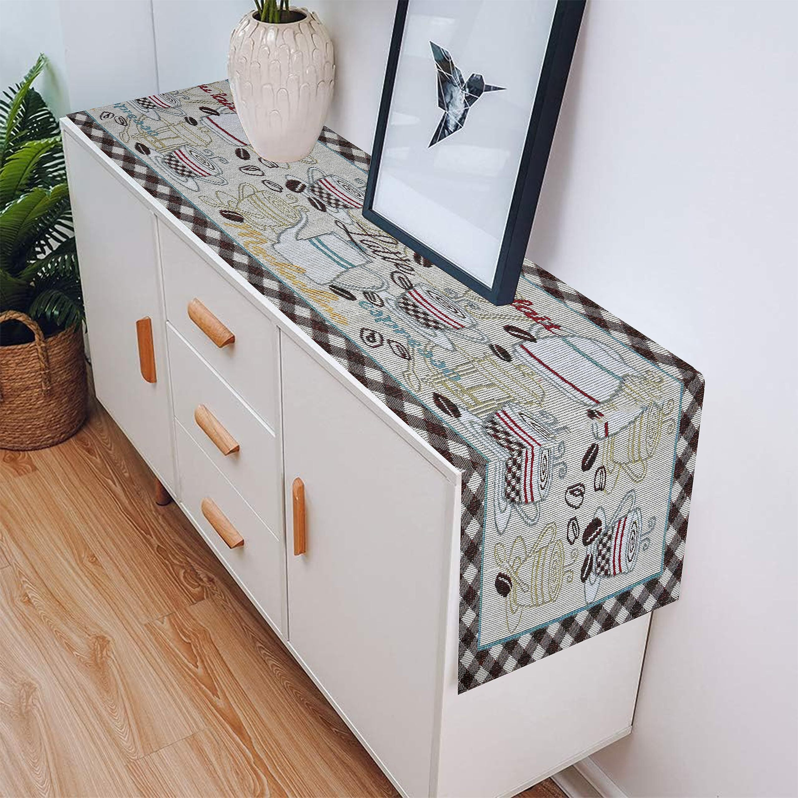 Prakartik By Induarts Latte Coffee Love Eco-Friendly Cotton Dining Table Runner  Reusable, Machine Washable, Everyday Use Multi Rectangular Runner, 135 Cm Runner (30X135 Cm)