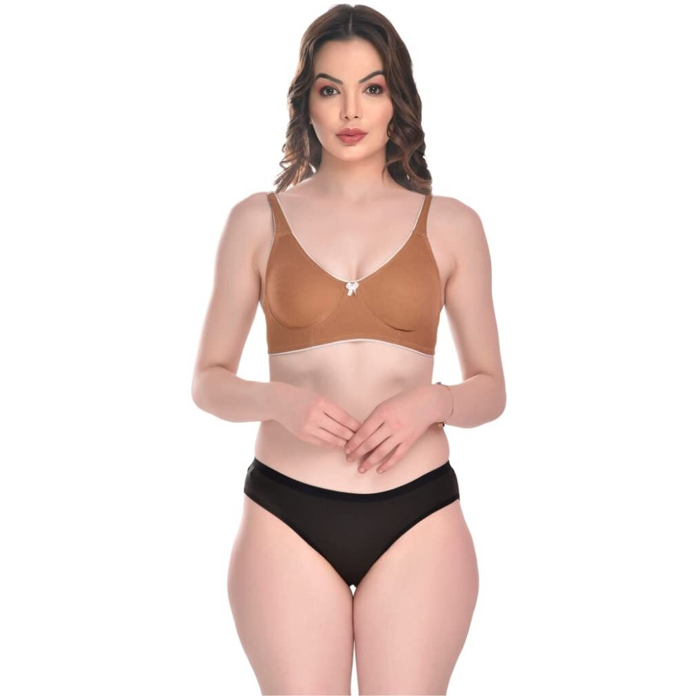 Sgc Sweden Women Lingerie Set Full With Coverage Non-Padded Women Cotton Bra Panty Set Sexy Bra Panty Set Women Innerwear Pack Of 3 Sets (B, Coffee Color-Red-Grey, 40)