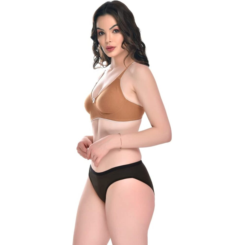 Sgc Sweden Women Lingerie Set Full With Coverage Non-Padded Women Cotton Bra Panty Set Sexy Bra Panty Set Women Innerwear Pack Of 3 Sets (B, Coffee Color-Red-Grey, 40)