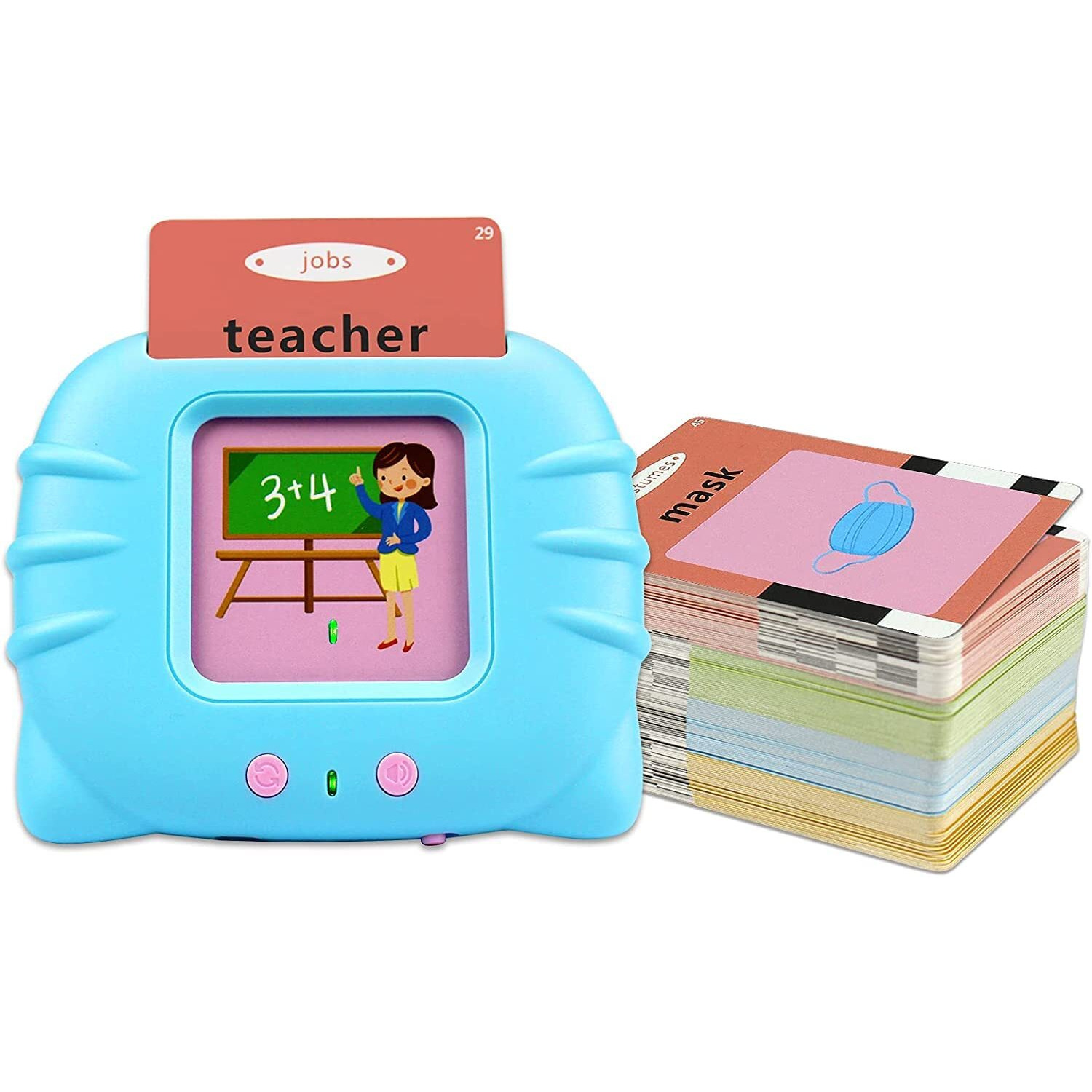 Gottido Educational Toys For Kids 2-4 Years Old 112 Talking Baby Language,Math_Skills, Flash Cards, 224 Words Audible Baby Speech Therapy Toys Autism Toys For (Blue_112 Cards(224 Words))