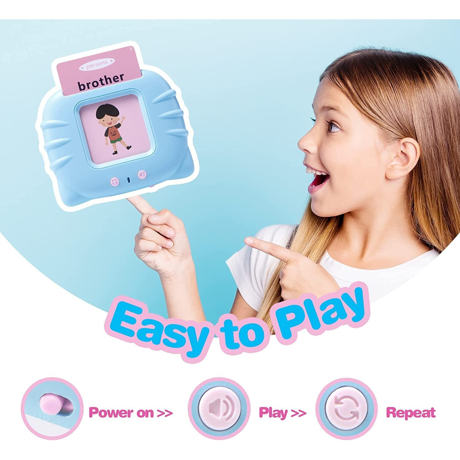 Gottido Educational Toys For Kids 2-4 Years Old 112 Talking Baby Language,Math_Skills, Flash Cards, 224 Words Audible Baby Speech Therapy Toys Autism Toys For (Blue_112 Cards(224 Words))