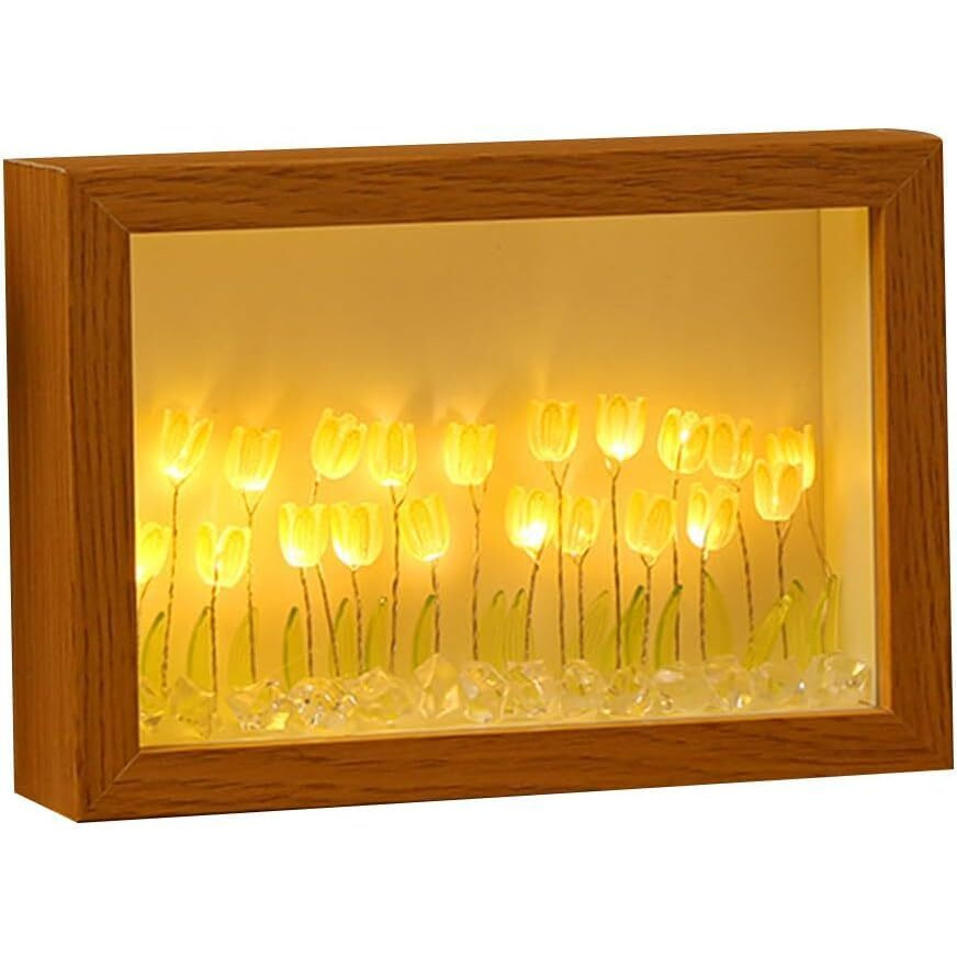 Tulip Photo Frame Night Light,Diy Tulip Night Light Handmade Furniture Decoration Simulation Flower Bedroom Sleeping Desk Table Lamp Children Girl Couple Friends Gift Ornament, 20 Flowers (Style 3)