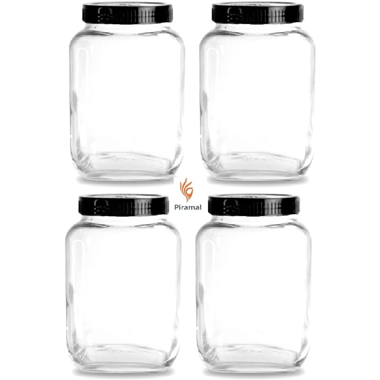 Vency Piramal Glass Cubical 3Kg Square Glass Jars & 3000Ml Containers For Kitchen Pantry, Snacks, Masala, Jams, Pickles, Cookies, Dry Fruits, Coffee Beans Storage With Black Lid, 3 Liter, Set Of 2