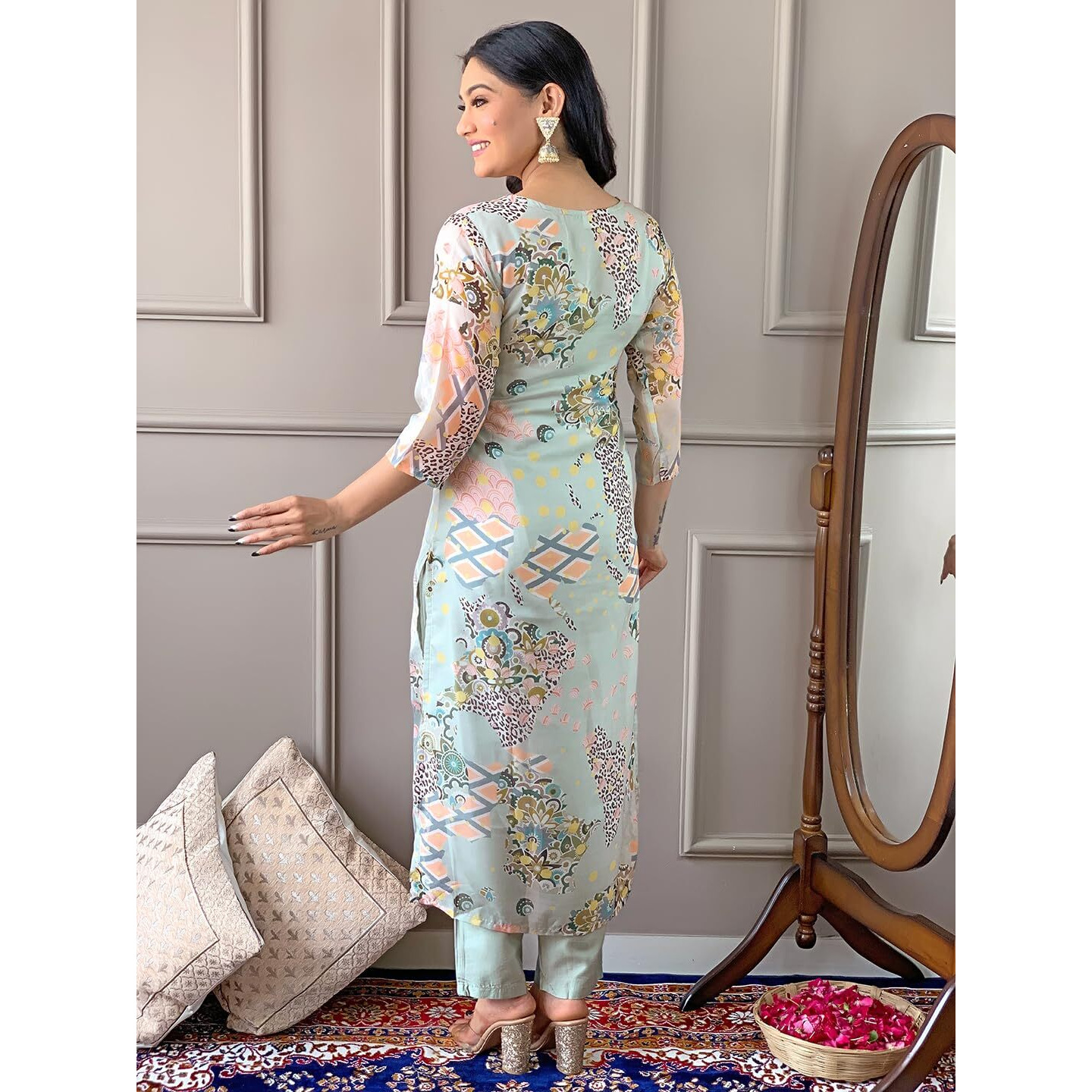 Naixa Women's Pista Organza Embroidered Straight Kurta With Rayon Pant And Organza Laced Dupatta Sets (Nx-453-Pista-Xxl)