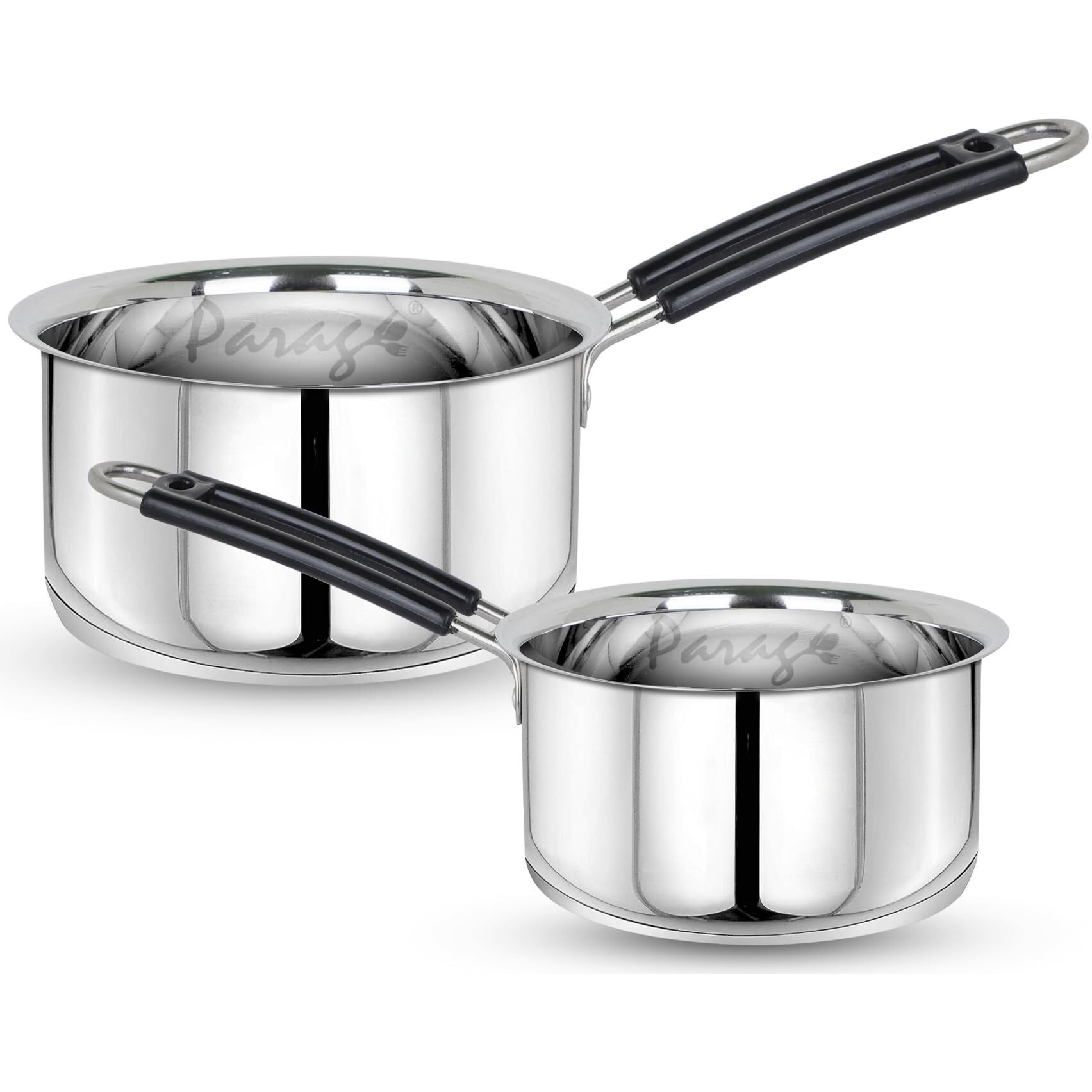 Parage 2 Pieces Stainless Steel Sauce Pan, Tea Pan, Milk Pan Heavy Guage With Heat-Resistant Wire Handle Induction & Gas Stove Friendly (1.25 Ltr & 1.75 Ltr, Silver)