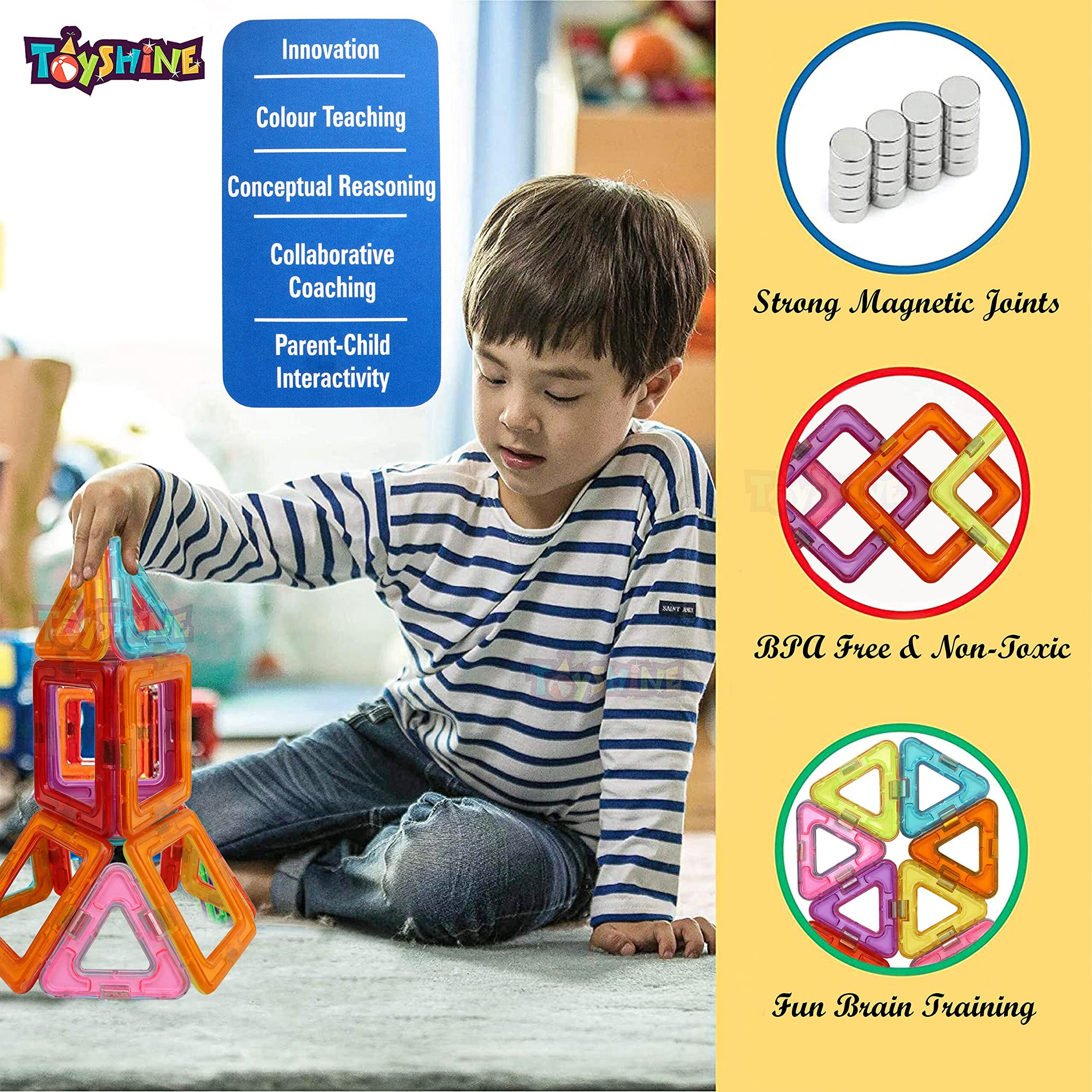 Toyshine 96 Pcs Plastic Magnetic Tiles Building Blocks Construction Set Educational Stacking Toys-Indian,Multi