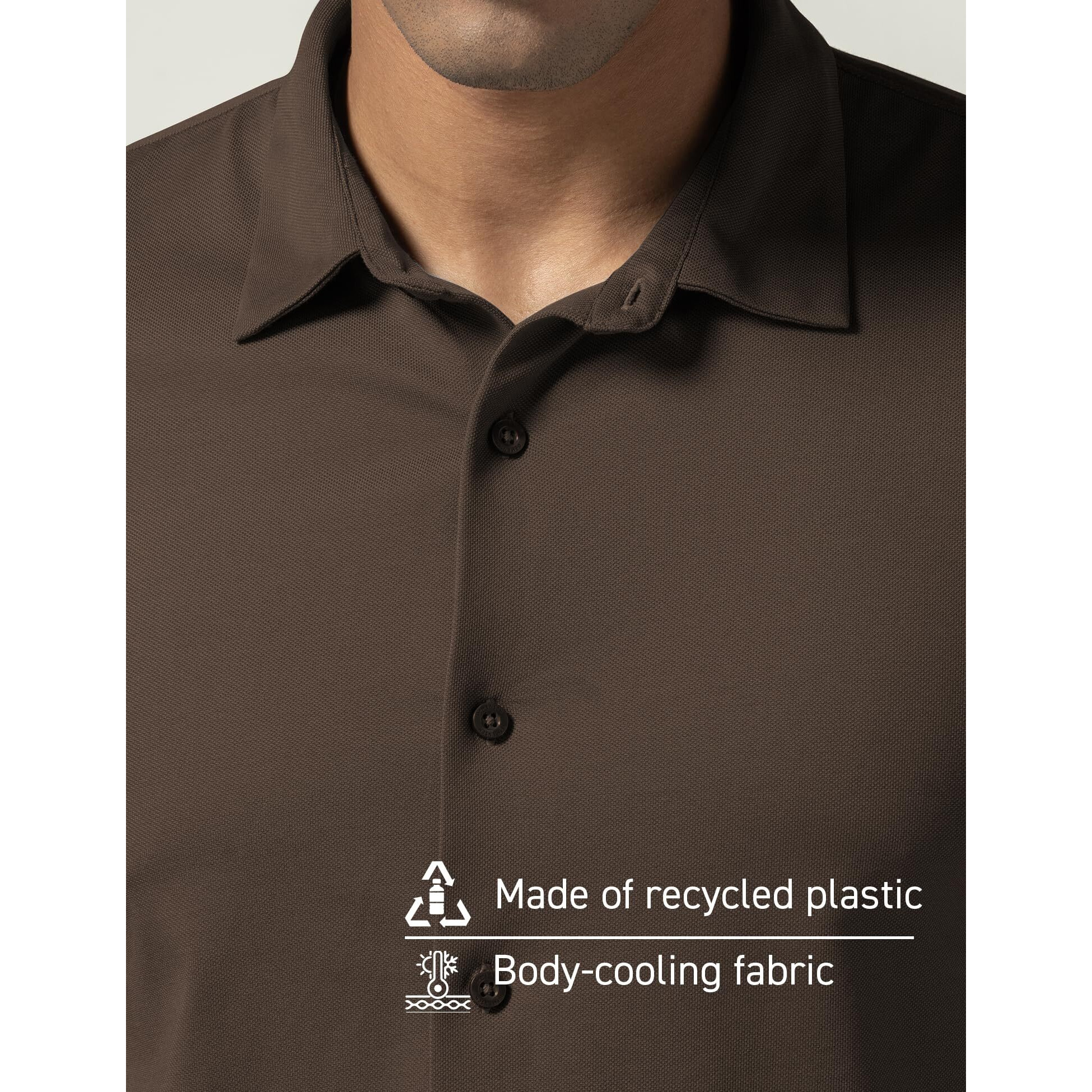 Damensch Constant Cotton Thermoregulating Pique Full Shirts-Coffee Brown-L