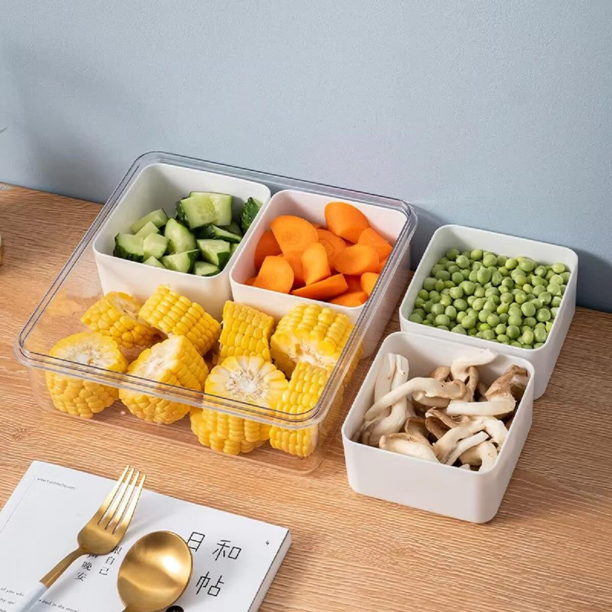 Hamsa Multipurpose Spice Jars For Kitchen, Masala Box Container For Kitchen, Small Spices Box Rack, Seasonings Jar - Acrylic (Fruit And Veges Box)