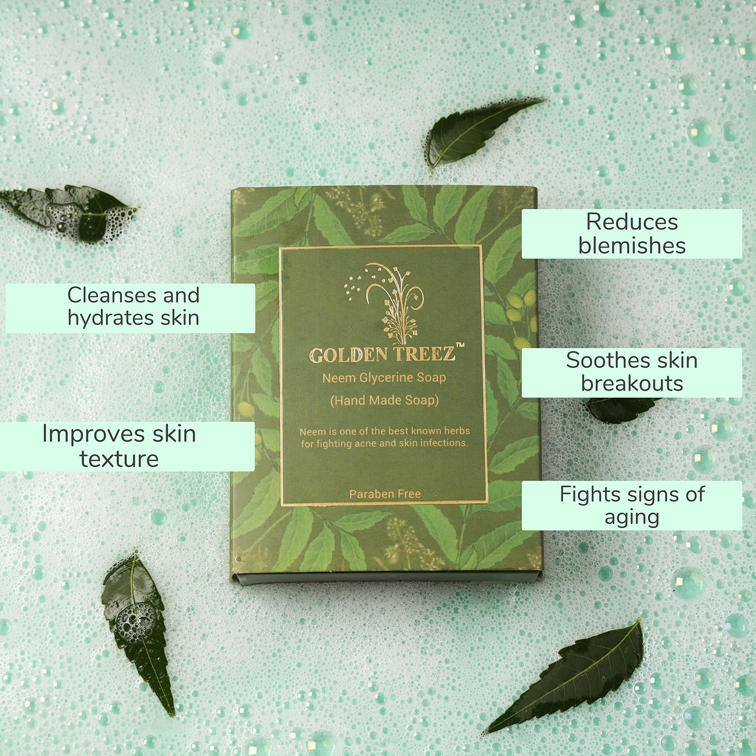 Golden Treez Neem Handmade Bath Soap For Tan Removal, Acne (Pimples), Skin Whitening And Brightening. Natural, Bathing Soap For Men And Women-115 Gm (Pack Of 2)