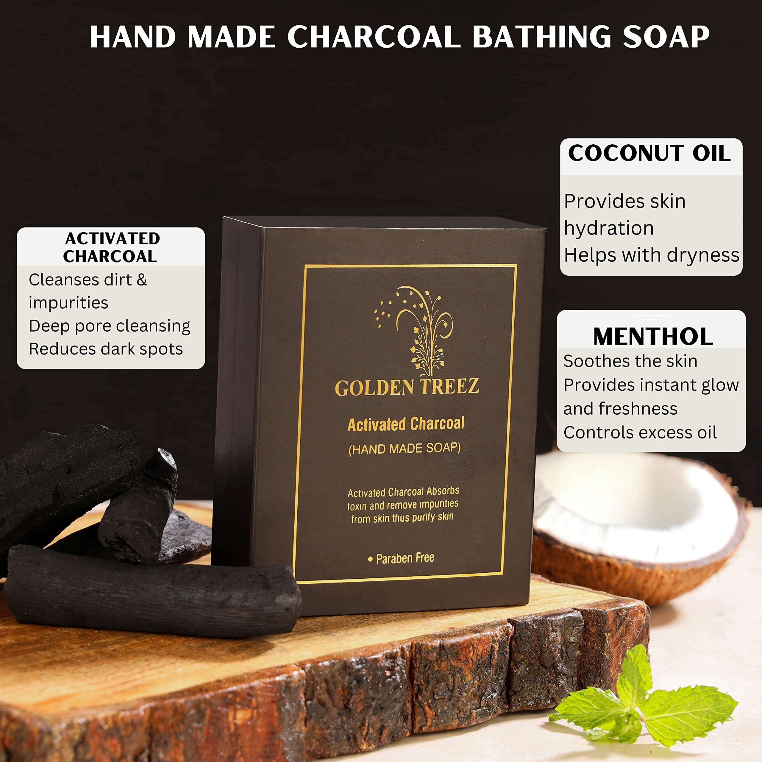 Golden Treez Activated Charcoal Handmade Bath Soap For Tan Removal, Acne (Pimples) Natural, Bathing Soap For Men And Women-115 Gm (Pack Of 2)