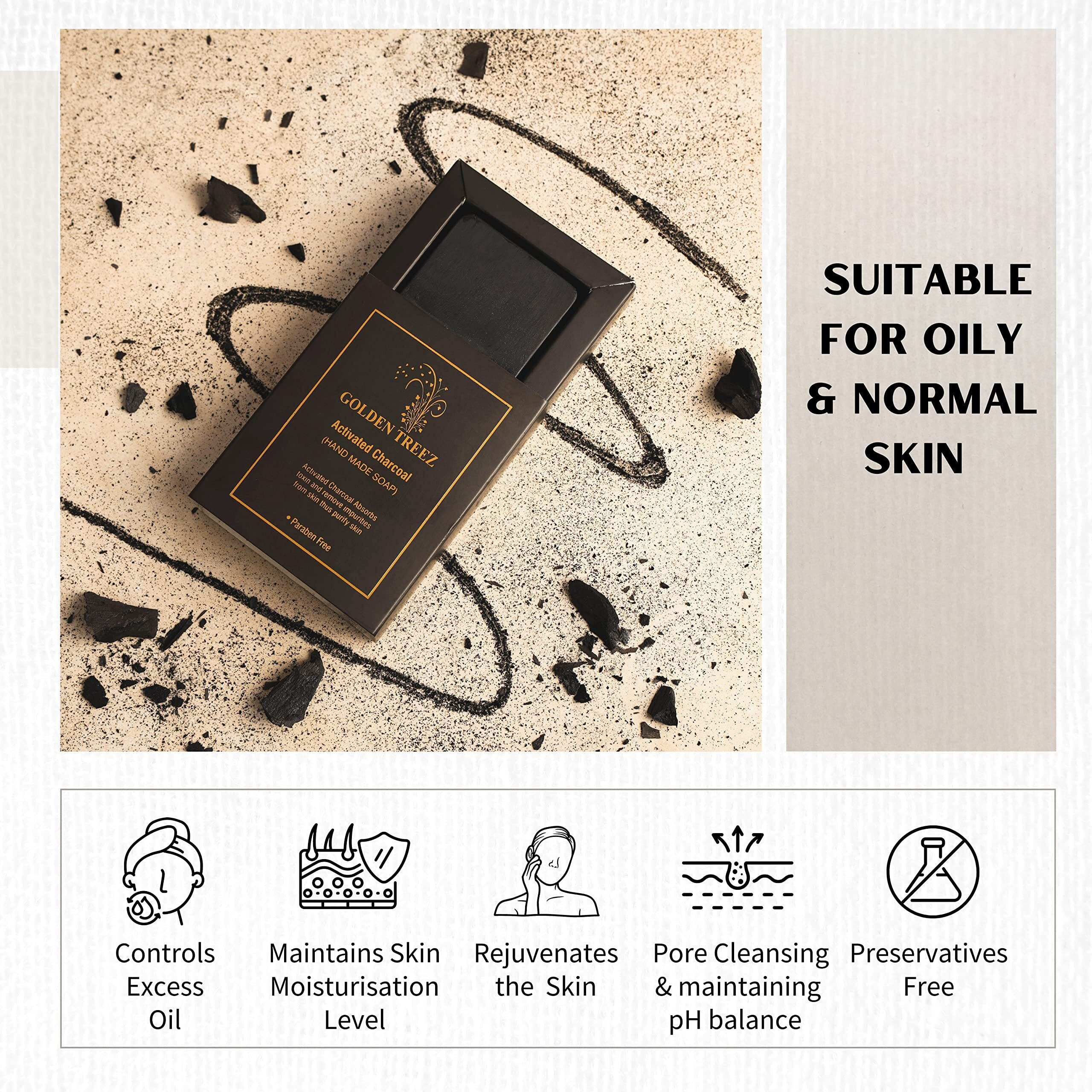 Golden Treez Activated Charcoal Handmade Bath Soap For Tan Removal, Acne (Pimples) Natural, Bathing Soap For Men And Women-115 Gm (Pack Of 2)
