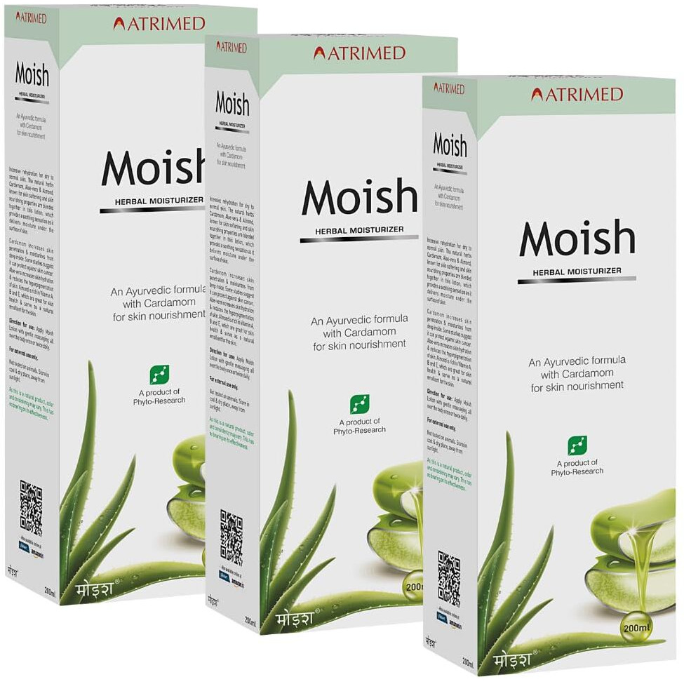 Atrimed Moish Herbal Moisturizer For Skin Nourishment | Ayurvedic Skin Moisturizer Cream | Suitable For All Skin Types | 600Ml | Pack Of 3