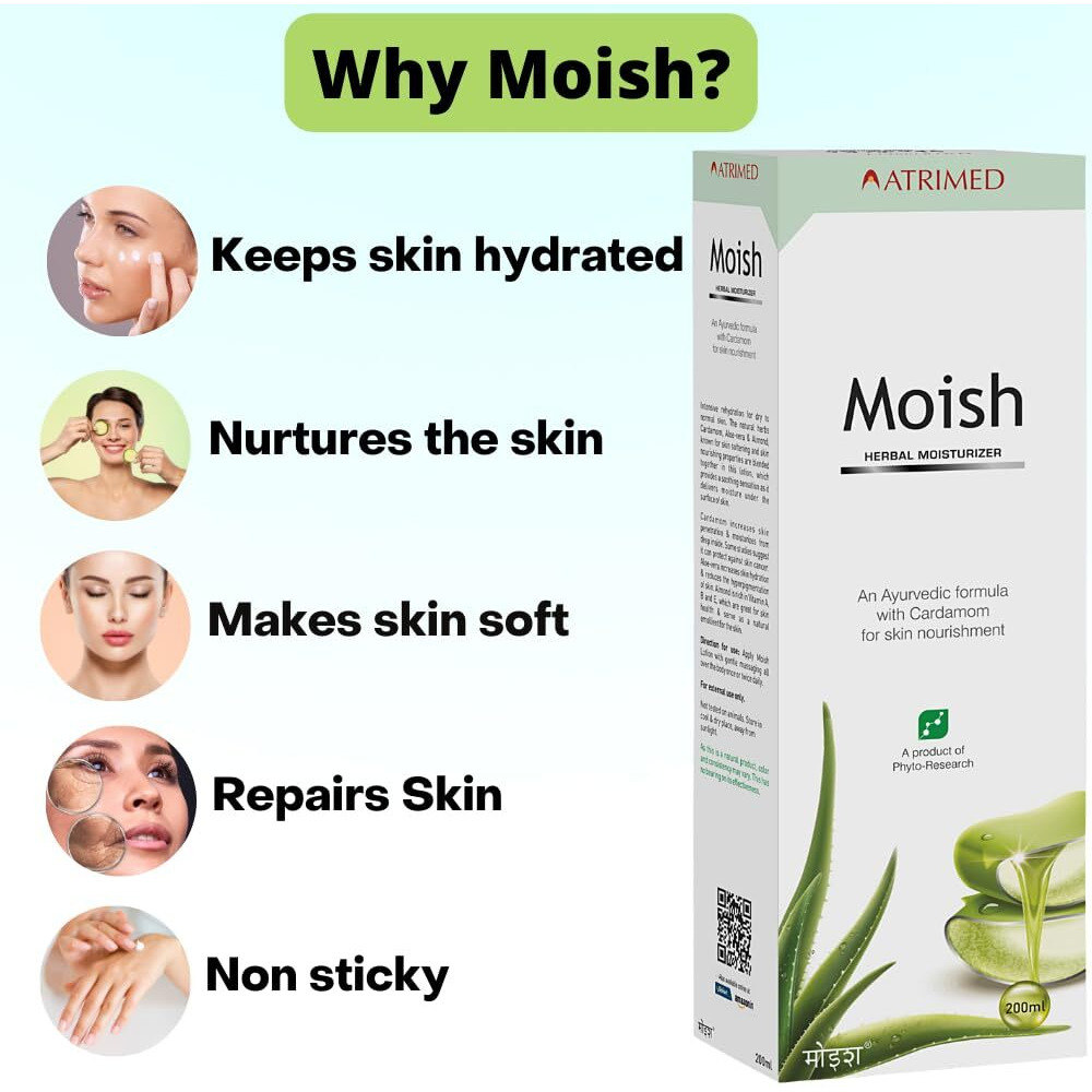Atrimed Moish Herbal Moisturizer For Skin Nourishment | Ayurvedic Skin Moisturizer Cream | Suitable For All Skin Types | 600Ml | Pack Of 3