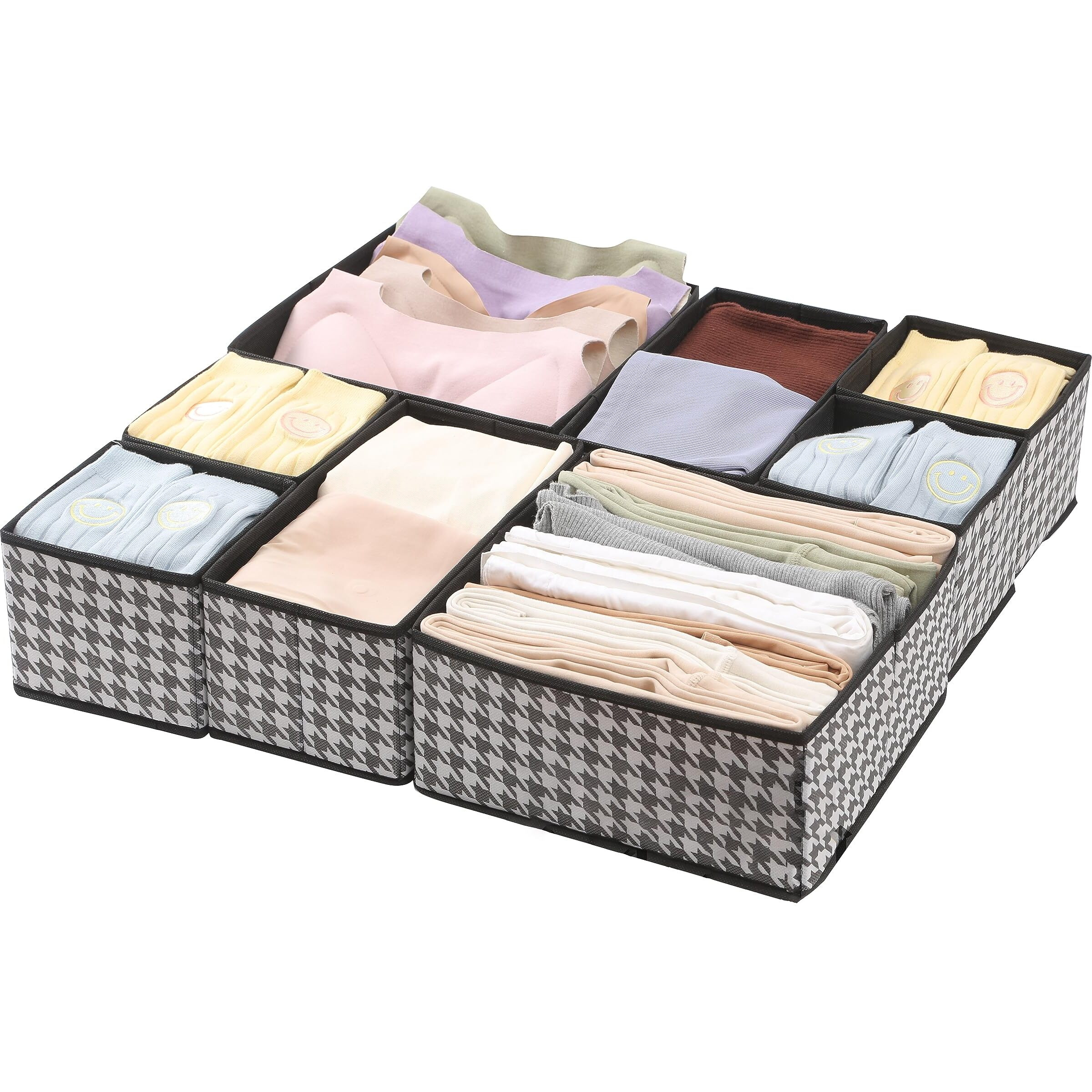 House Of Quirk Non-Woven Foldable Clothing Storage Box Closet Dresser Drawer Organizer Cube Basket Bins Containers Divider With Drawers For Underwear,Bras,Socks,Ties,Scarves,Set Of 8 (Black)
