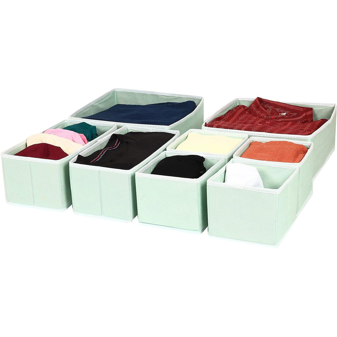 House Of Quirk Non-Woven Foldable Clothing Storage Box Closet Dresser Drawer Organizer Cube Basket Bins Containers Divider With Drawers For Underwear, Bras, Socks, Ties, Scarves, Set Of 8 (Green)
