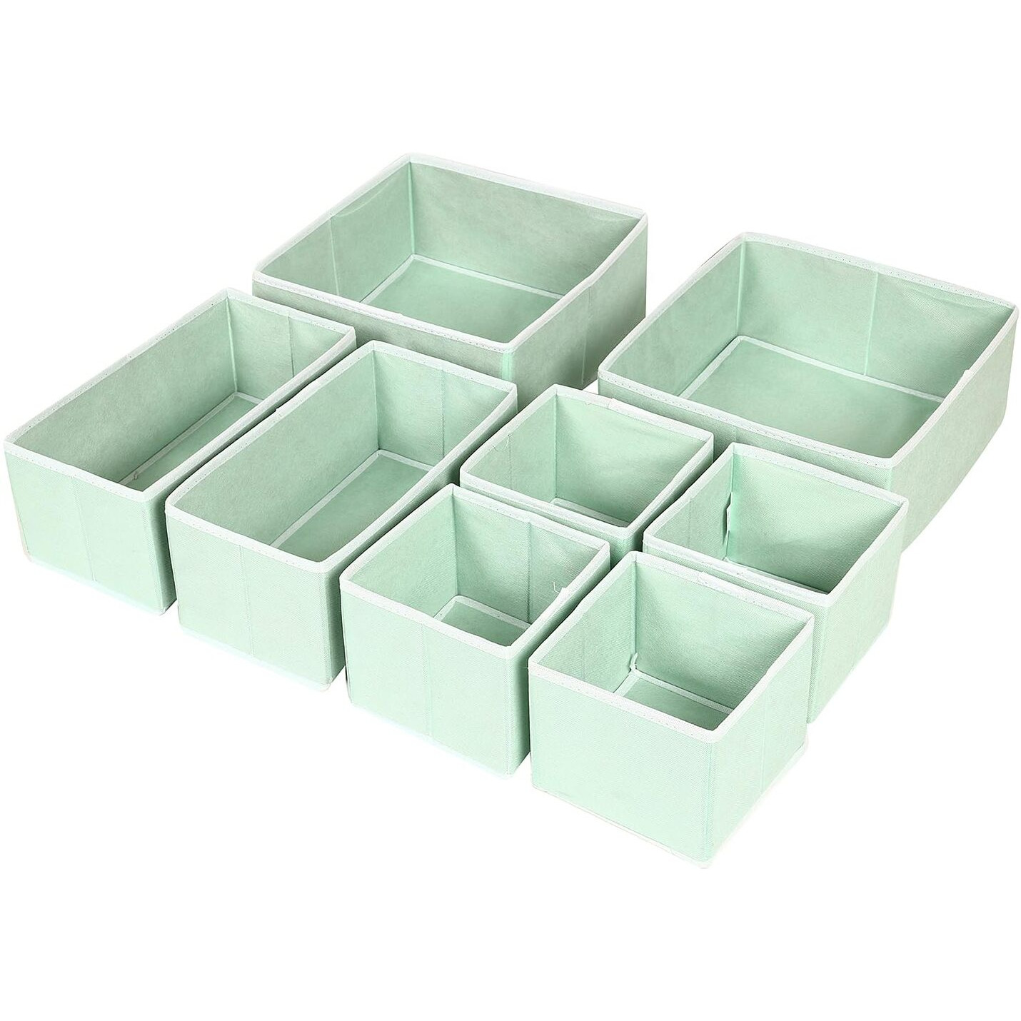 House Of Quirk Non-Woven Foldable Clothing Storage Box Closet Dresser Drawer Organizer Cube Basket Bins Containers Divider With Drawers For Underwear, Bras, Socks, Ties, Scarves, Set Of 8 (Green)