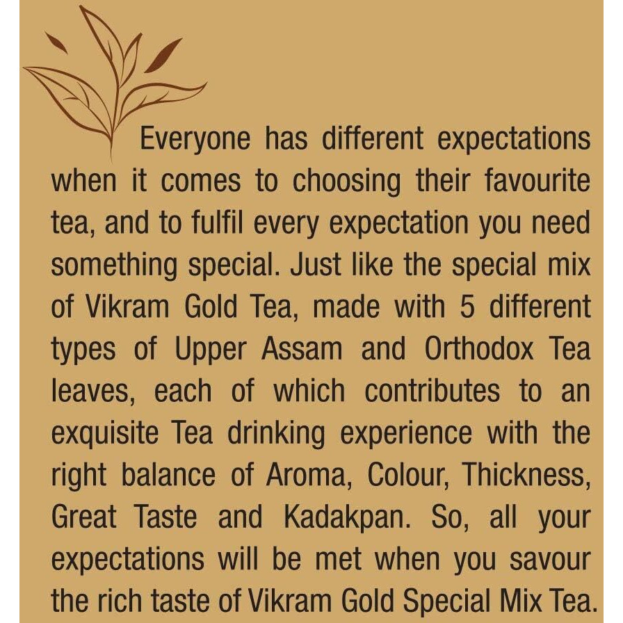 Vikram Gold Special Tea | Blended With 5 Unique Types Of Leaves From Upper Assam And Enriched With Orthodox Tea Leaves | Rich & Aromatic Chai | Premium Black Tea Powder | 1Kg