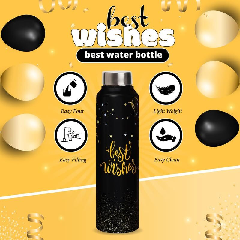 Speedex Water Bottle 1 Ltr, Best Wishes, Stainless Steel, 1 Litre Screw Cap Bottles For Girls, Boys, Adults & Kids, Gym, Sports, Fridge Use, Perfect For School & Office - Single Bottle Set, 1000 Ml