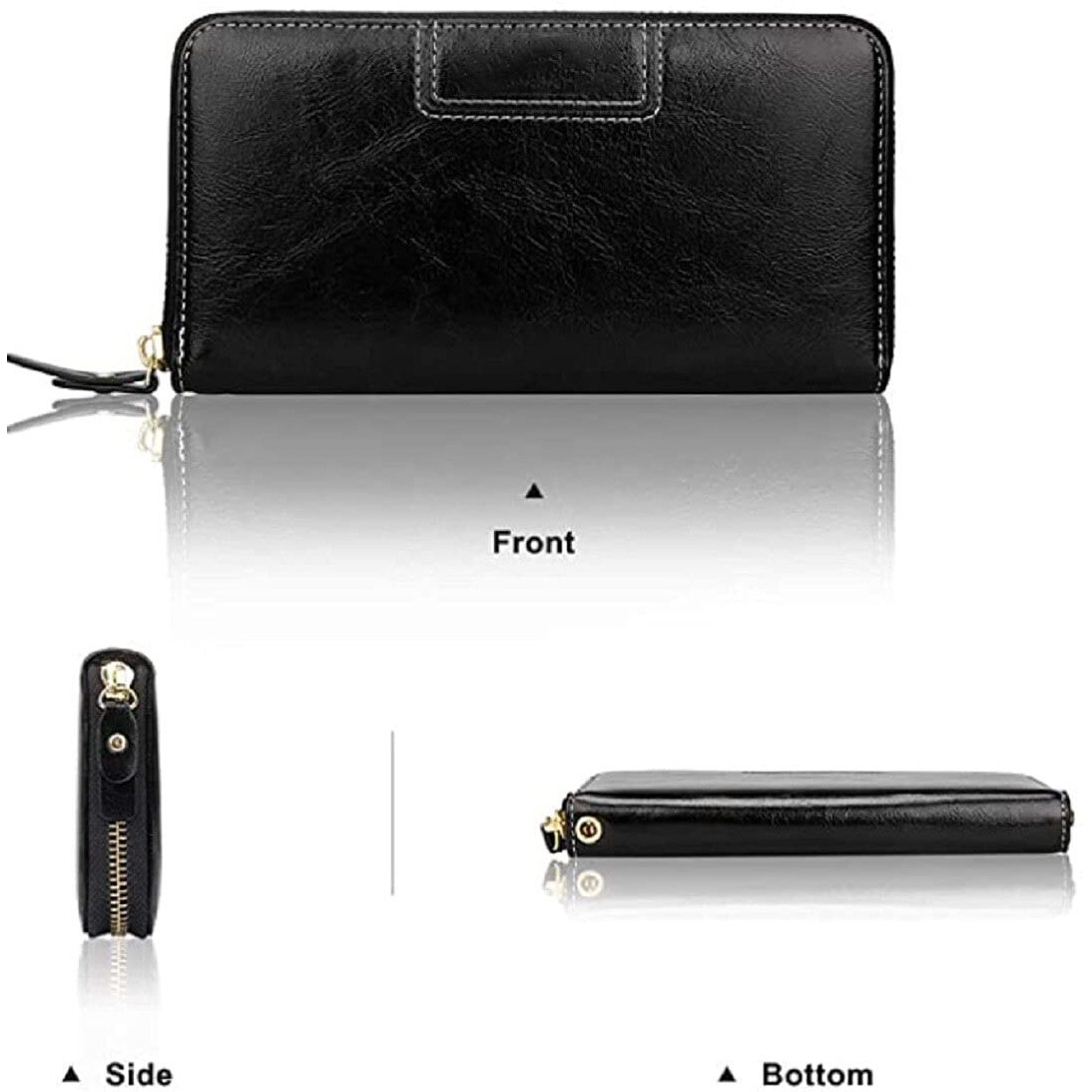 Contacts Wristlet Wallets For Women With Rfid Protection | Ladies Leather Clutch/Wallet | Large Capacity Zipper Purse/Card Holder Organizer For Women (Black)