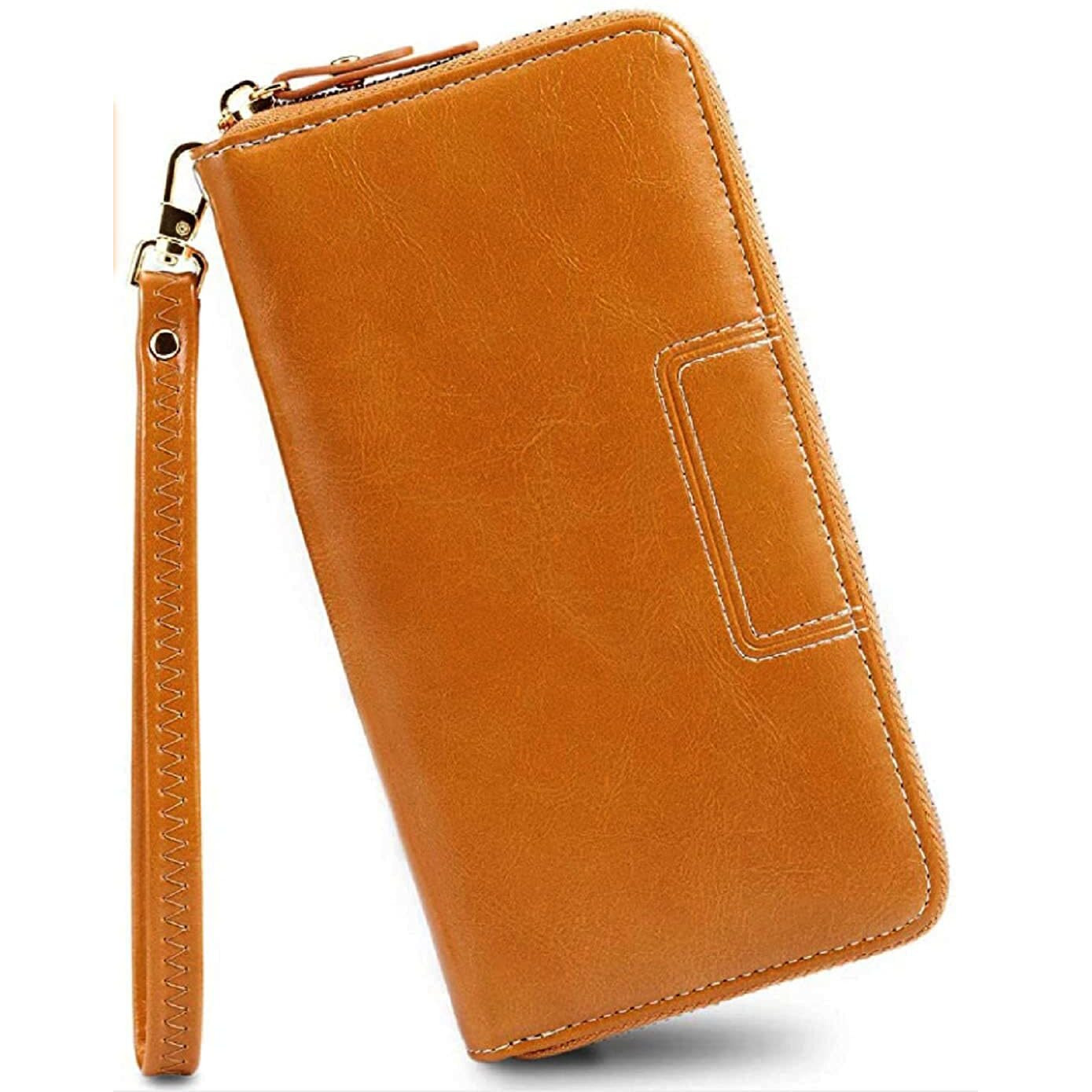 Contacts Wristlet Wallets For Women With Rfid Protect-Ion | Ladies Leather Clutch/Wallet | Large Capacity Zipper Purse/Card Holder Organizer For Women (Beige)