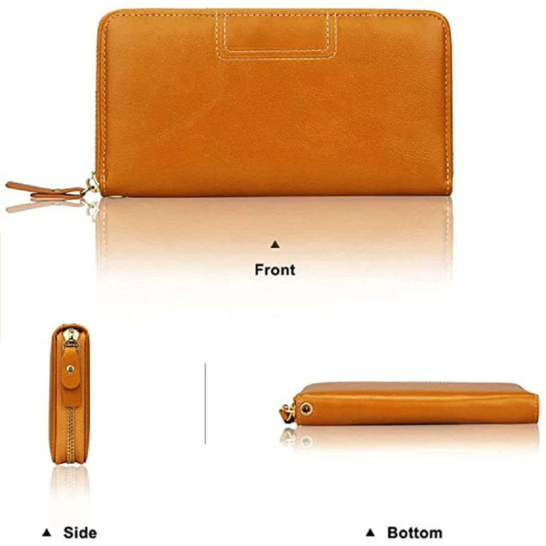 Contacts Wristlet Wallets For Women With Rfid Protect-Ion | Ladies Leather Clutch/Wallet | Large Capacity Zipper Purse/Card Holder Organizer For Women (Beige)