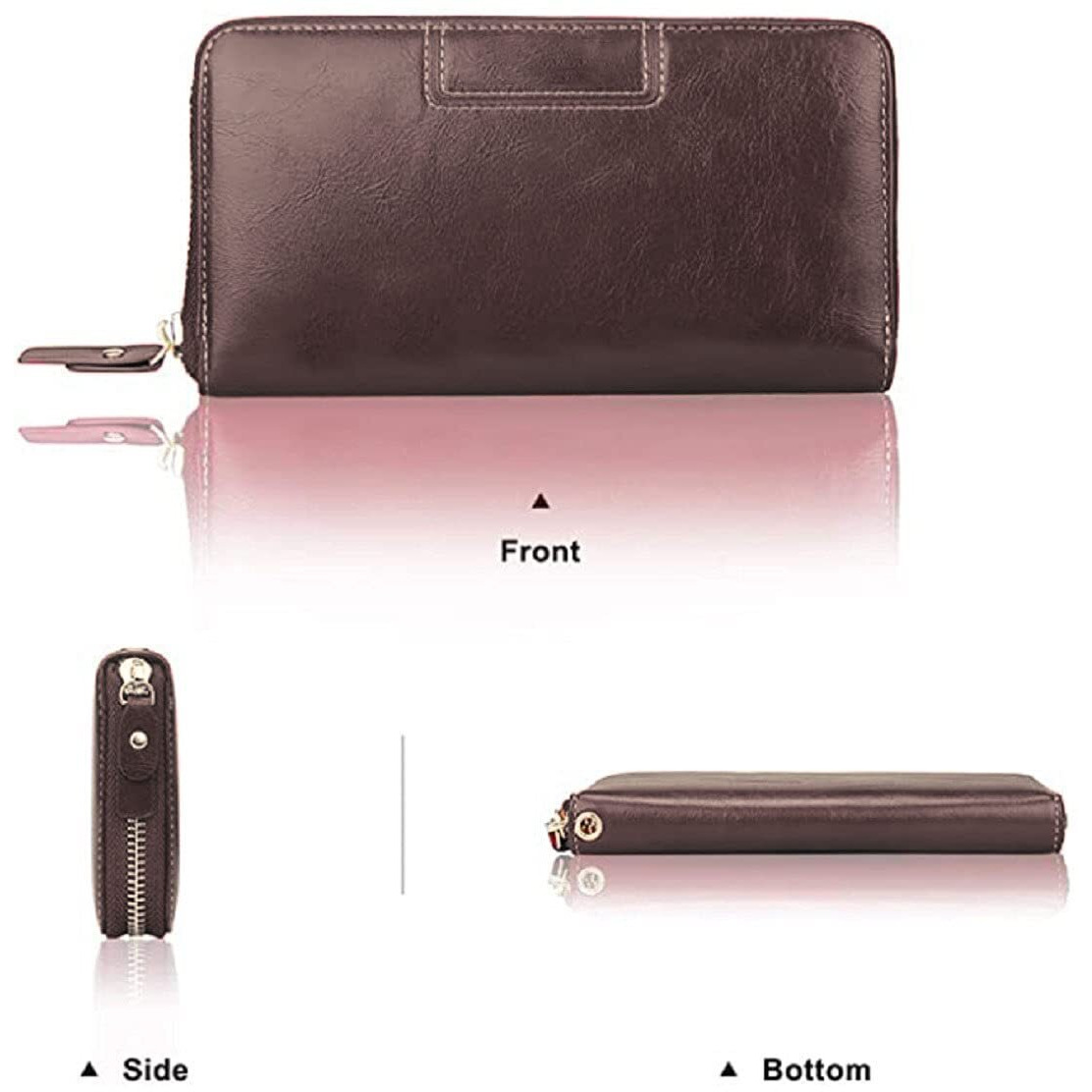 Contacts Wristlet Wallets For Women With Rfid Protection | Ladies Leather Clutch/Wallet | Large Capacity Zipper Purse/Card Holder Organizer For Women (Brown)