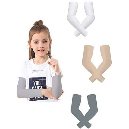 Mizuna Arm Sleeve For Kids Toddlers Unisex Sports Compression Sun Protection Upf 50Cooling Tattoo Cover Up Cycling Cricket Riding Golf Football Running Winter White Beige Grey