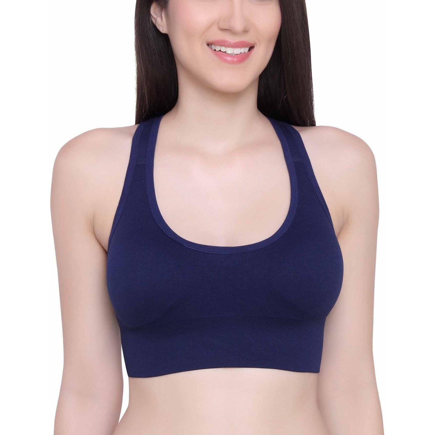 Glamoras Women's Nylon Spandex Padded Non Wired Racer Back Sports Bra For Gym, Cardio, Zumba And Yoga | Everyday Active Wear For Girls | Size M To 2Xl Blue
