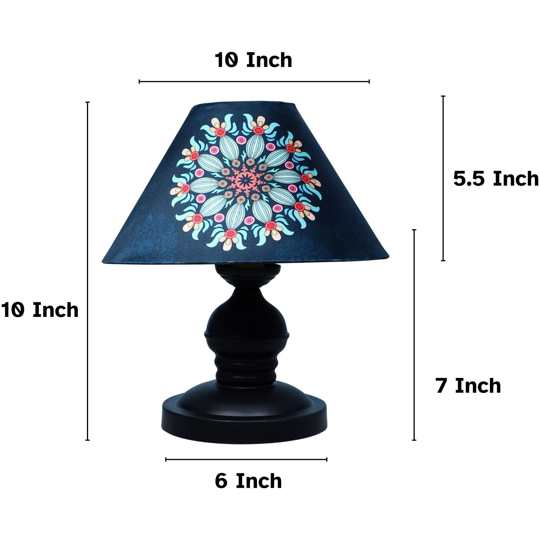 Tu Casa Urban Radiance Black Metal Table Lamp For Home Decoration, Bedroom, Living Room, Lounge, Office, Festival Gifting, Study Table (French Floral Print With Satin Shade) H - 10" / No Blub