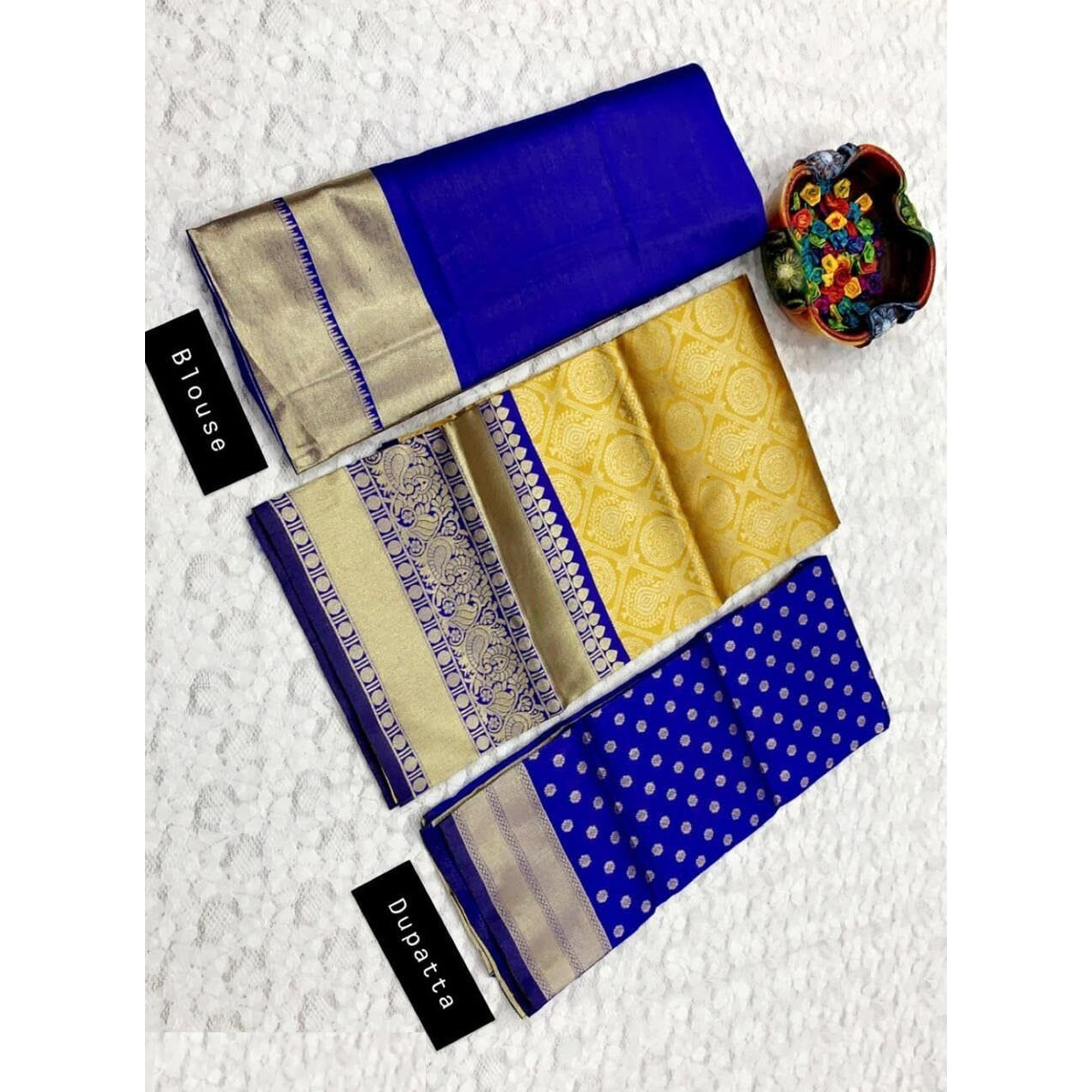 Zerico Women's Indian Traditional Kanjivaram Kanchipuram Silk Pure Zari Weaving Lehenga Choli And Havay Zari Work Dupatta With Blouse (All Unstitched) (Half Saree) (Yellow)