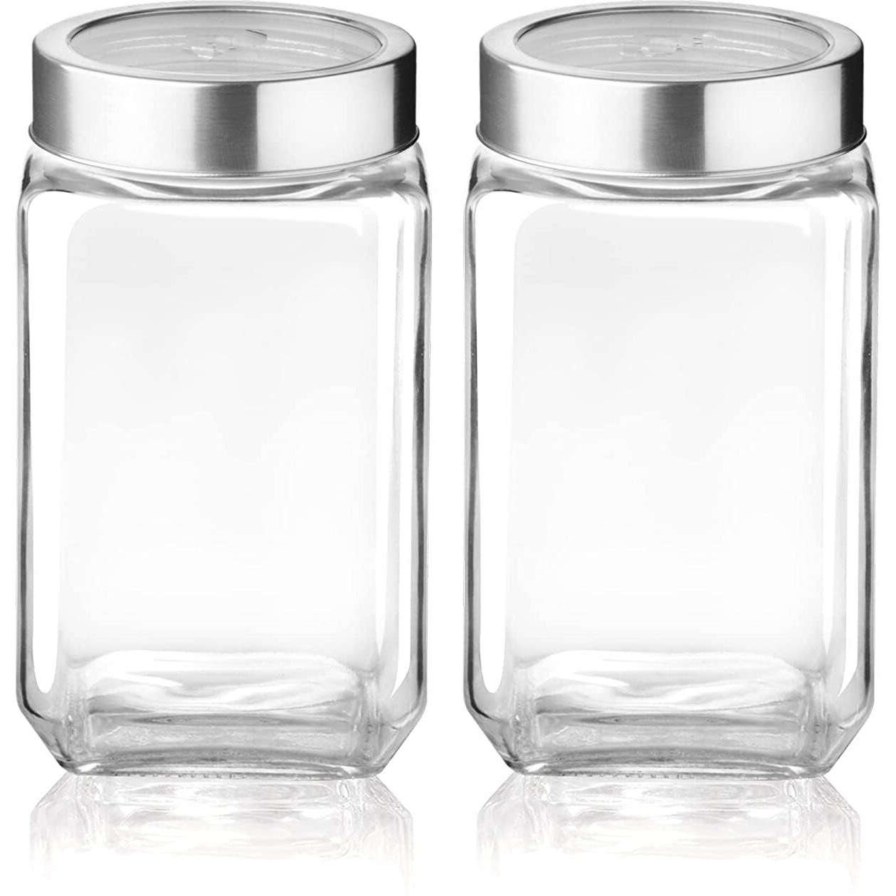 Feelopie Piramal Cube Storage Glass Jar With Airtight See Through Steel Lid|Bpafree|Kitchen Organiser|Modular|Multipurpose Jar |Coffee Bean,Dry Goods,Cookie,Candy,Tea,Spices[800Ml,Set Of 2]