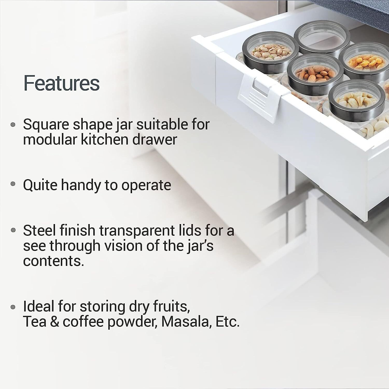 Feelopie Piramal Cube Storage Glass Jar With Airtight See Through Steel Lid|Bpafree|Kitchen Organiser|Modular|Multipurpose Jar |Coffee Bean,Dry Goods,Cookie,Candy,Tea,Spices[800Ml,Set Of 2]