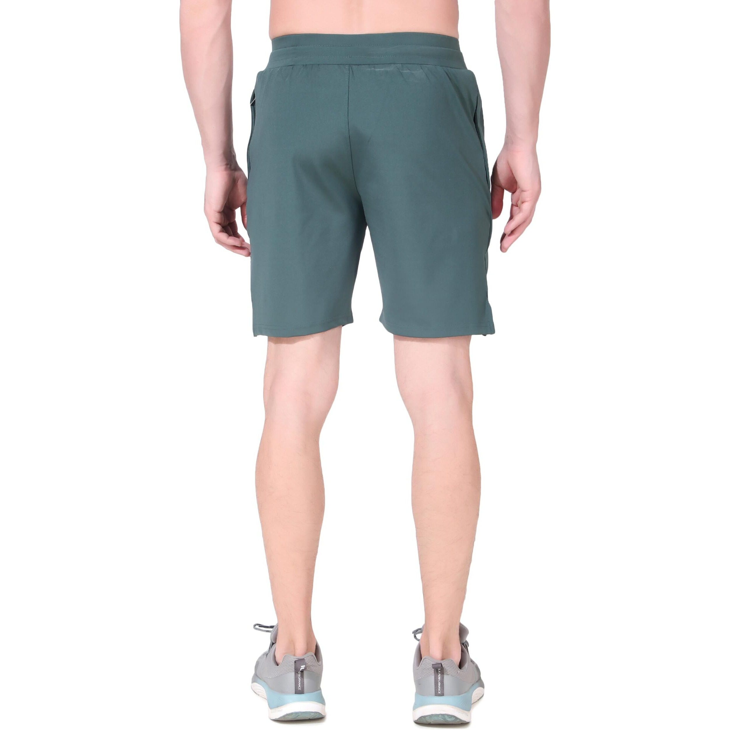 Fitinc Lycra Half Track Pants For Men | Stretchable Workout Shorts For Man With Zippered Pockets | Dry Fit Shorts For Gym, Yoga & Outdoor Sports Activities  Large, Green Fozi
