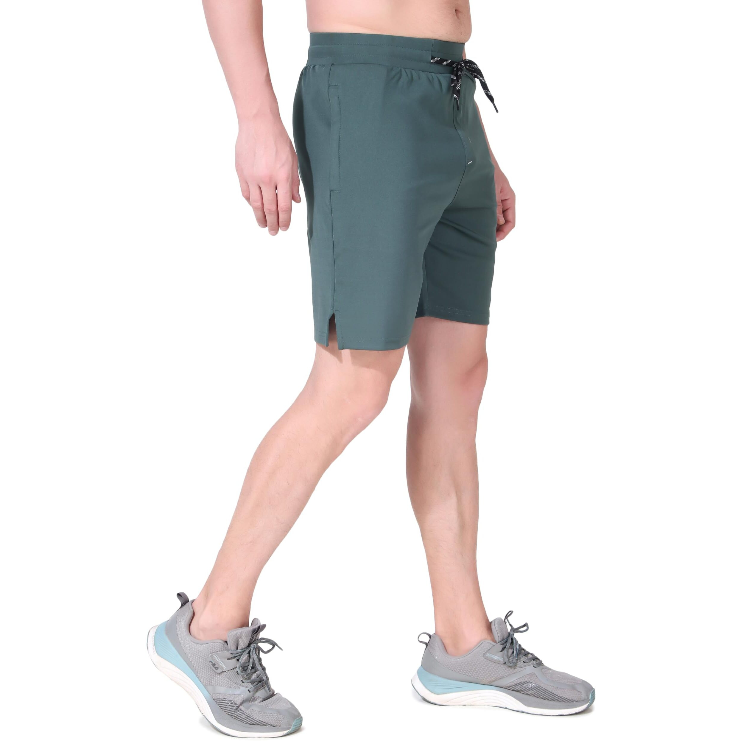 Fitinc Lycra Half Track Pants For Men | Stretchable Workout Shorts For Man With Zippered Pockets | Dry Fit Shorts For Gym, Yoga & Outdoor Sports Activities  Large, Green Fozi