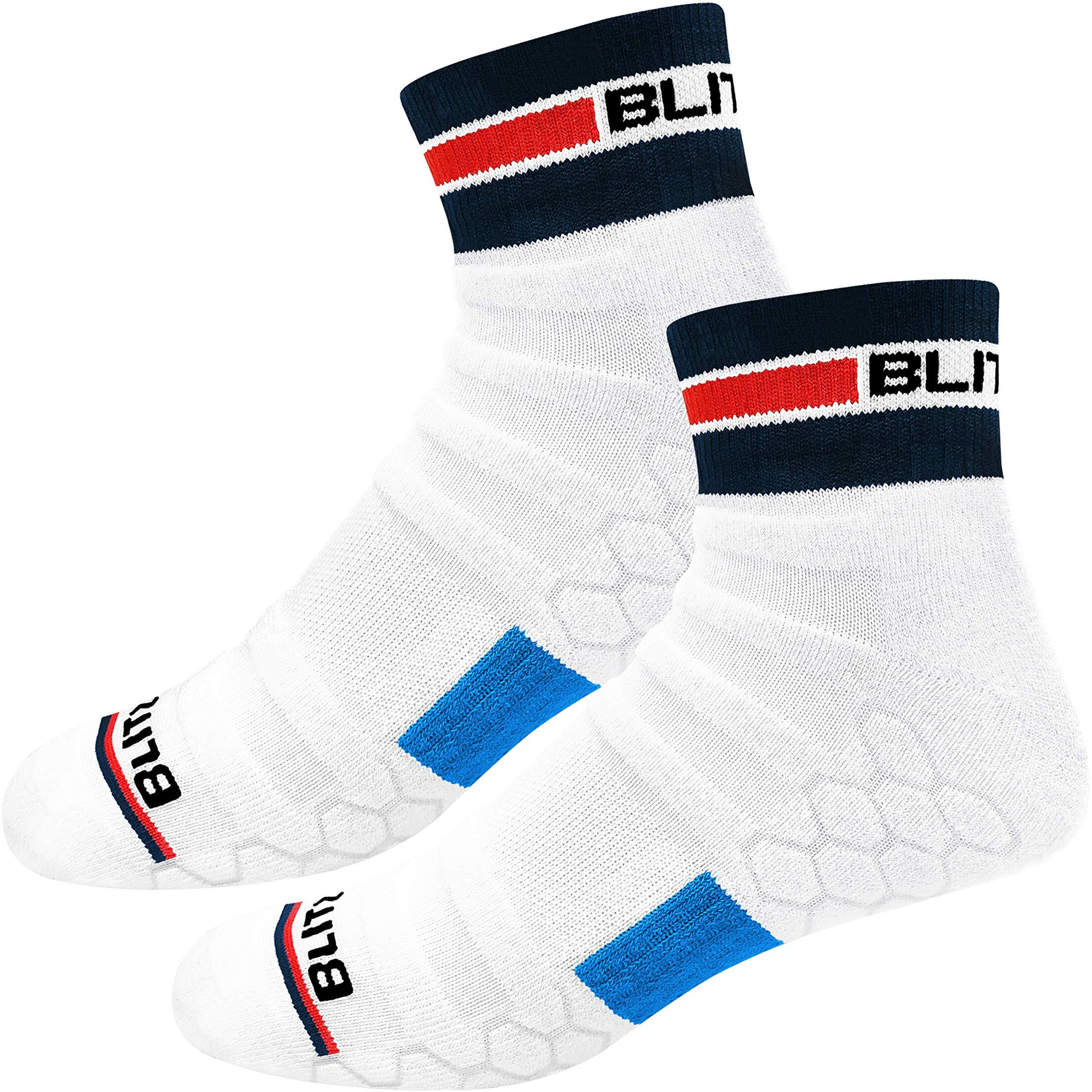 Blitzsox Men Cotton Blend Hi-Tech Performance Athletic Sports (High-Ankle) Sports Ankle Length Socks (Badminton, Running, Gym & Indoor Training), Pack Of 3 (Size Uk 7-11, Multicolor Stripes)