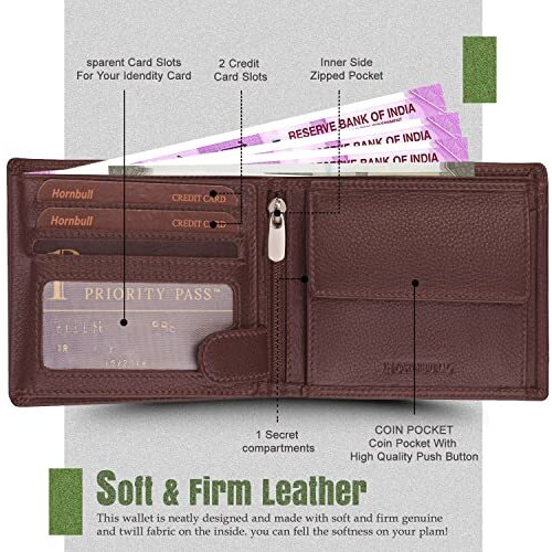 Hornbull Vegas Brown Rfid Blocking Leather Wallet For Men | Wallets Men Leather | Mens Wallet