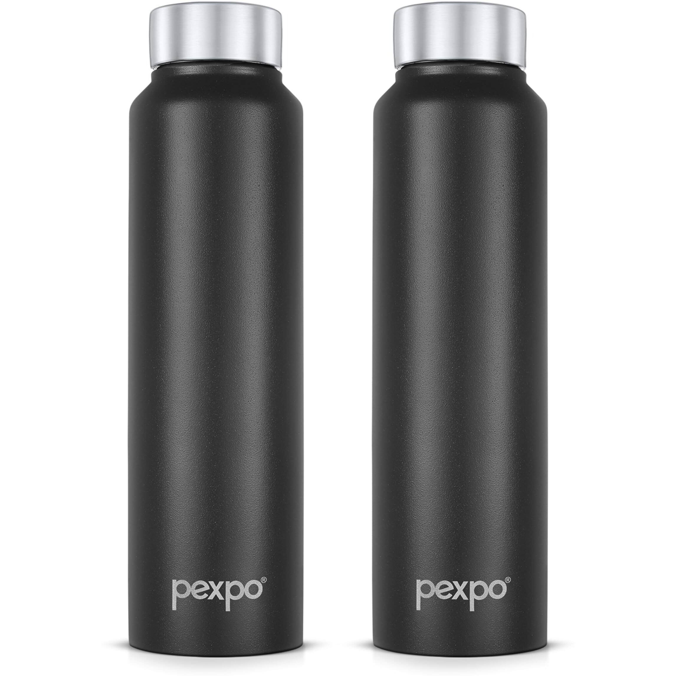 Pexpo Chromo Stainless Steel Sports/Fridge Water Bottle 750Ml, Knight Black Pack Of 2 | Eco Friendly | Bpa Free | Water Bottle For Office, Gym, School, Yoga, Trekking, Men, Women And Kids