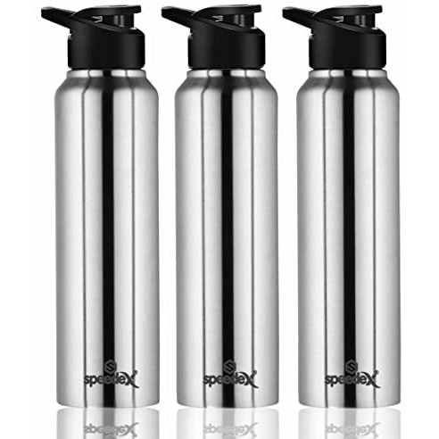 Speedex Stainless Steel Water Bottle 1 Ltr For Kids, Boys, Girls, 1 Litre Bottles For Gym, Sports, Fridge Use, School & Office - 1000Ml, Silver Colour, Set Of 3, Sipper Cap