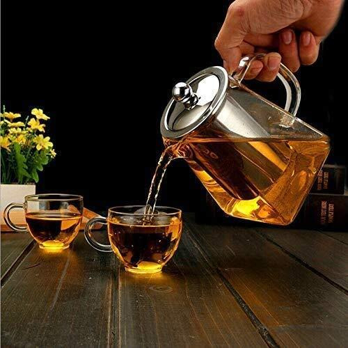 Ankul Borosilicate Square Glass Tea Pot With Heat Resistant Stainless Steel Infuser Perfect For Tea And Coffee Maker, Clear Glass Kettle With 4 Cups(550 Ml, Square With Cup)