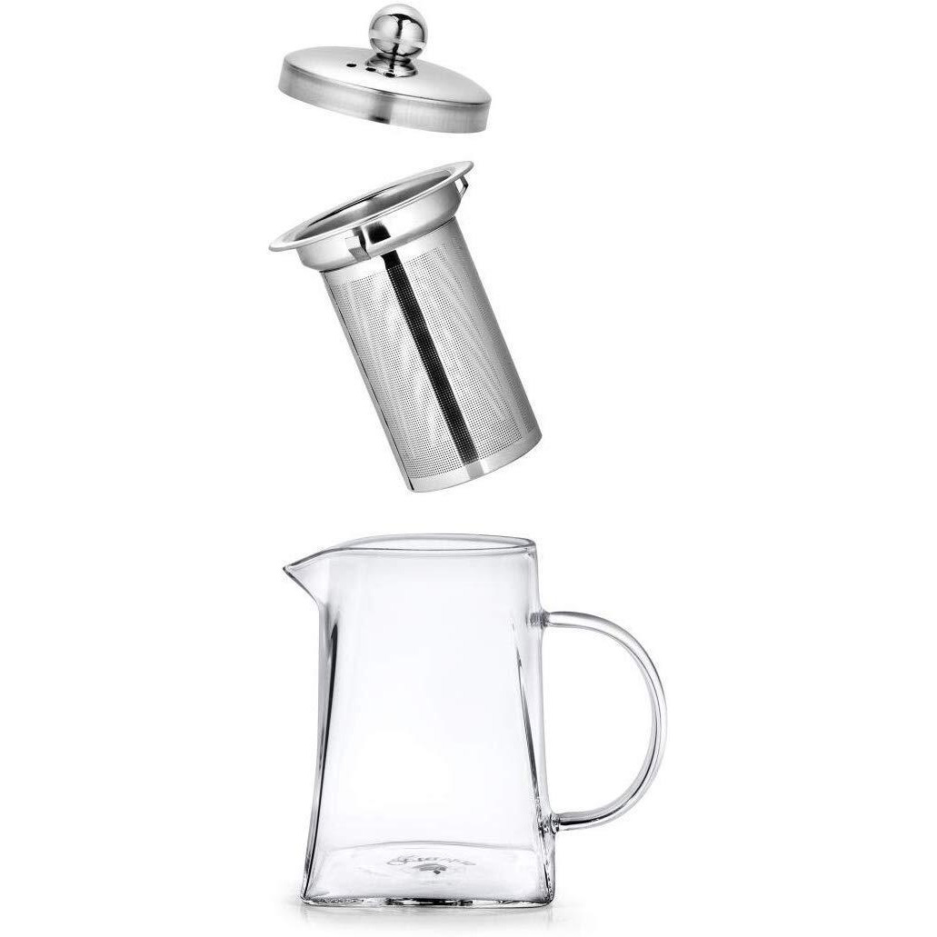 Ankul Borosilicate Square Glass Tea Pot With Heat Resistant Stainless Steel Infuser Perfect For Tea And Coffee Maker, Clear Glass Kettle With 4 Cups(550 Ml, Square With Cup)